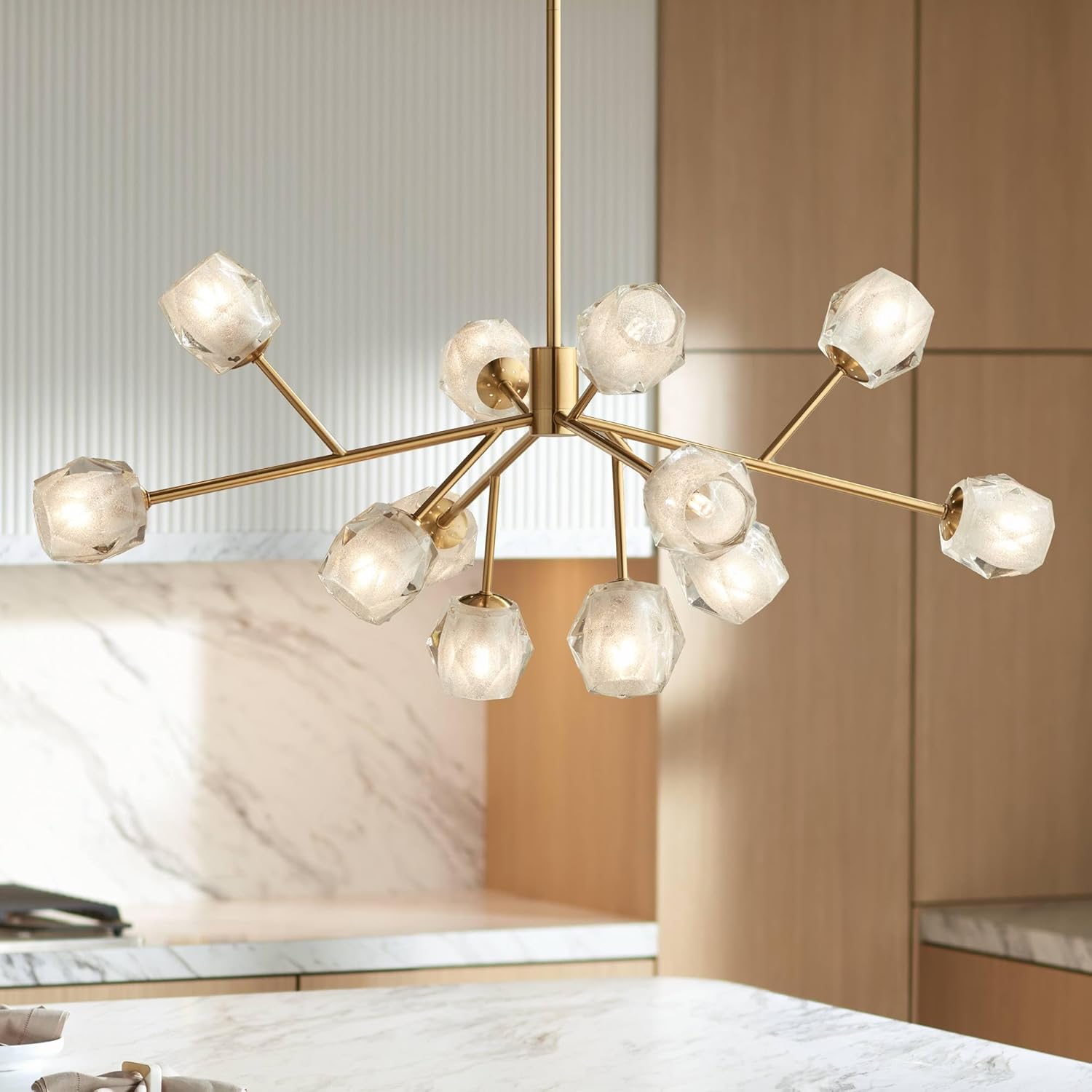Possini Euro Design Tofay Warm Brushed Brass Sputnik Chandelier Lighting 37 3/4" Wide Modern Dimmable LED Frost Glass Shades 12-Light Fixture for Dining Room House Foyer Kitchen Island Entryway