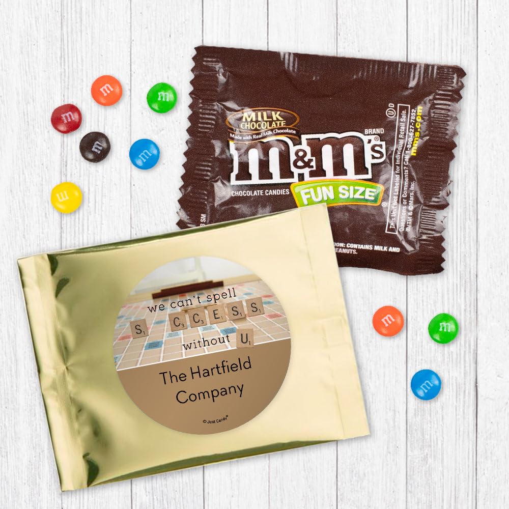 12ct Personalized Thank You M&M's Candy Fun Size Bags (12 Pack) - Gold Foil - (3 x 4in) Milk Chocolate, Employee Appreciation Chocolate