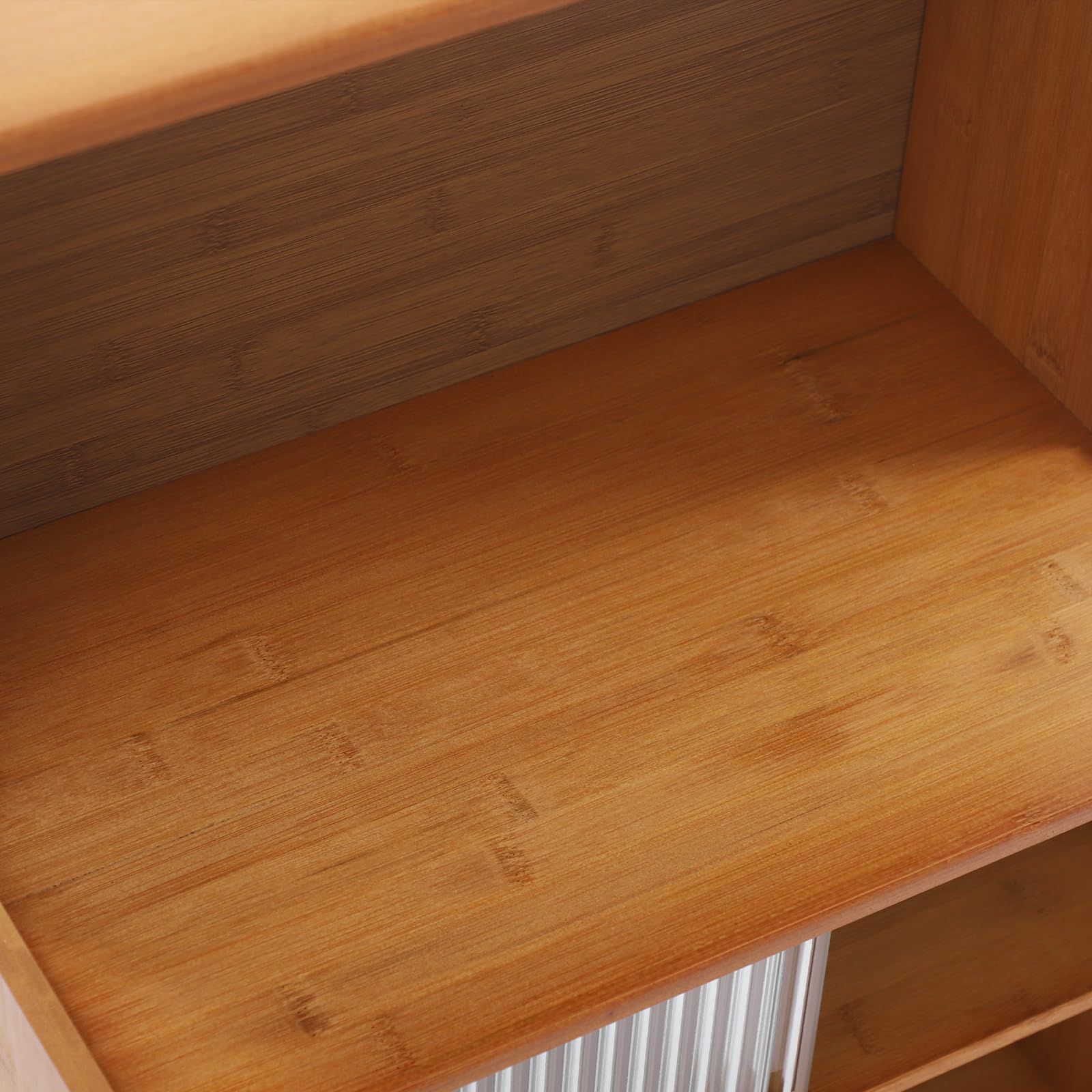 Armoire de rangement, petit buffet de cuisine en bambou pour plan de travail, armoire de cuisine avec porte coulissante et poignée pour pots à épices, ustensiles de cuisine et accessoires