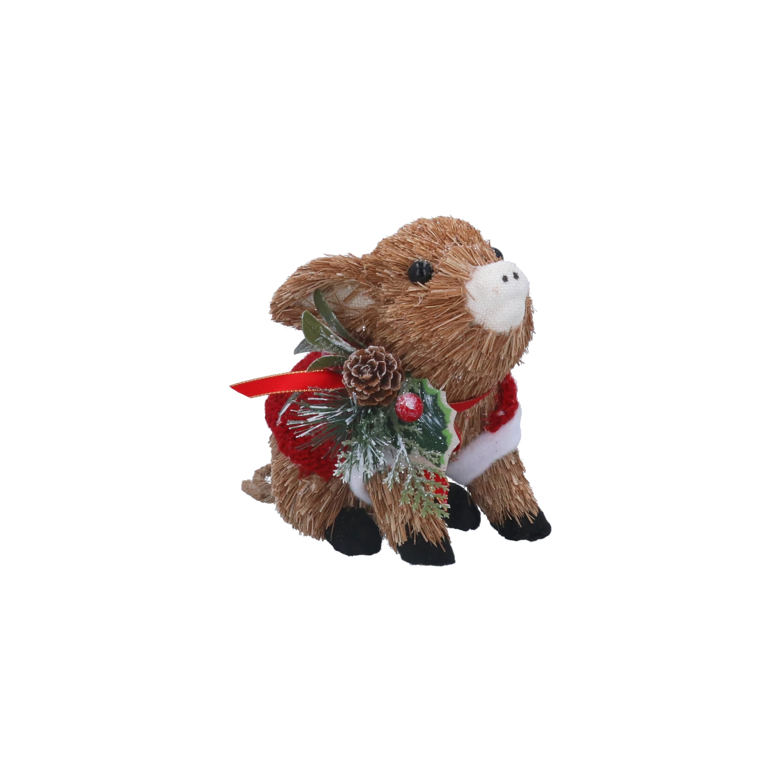 Gisela Graham Multicolor Bristle Pig With Holly Christmas Decoration