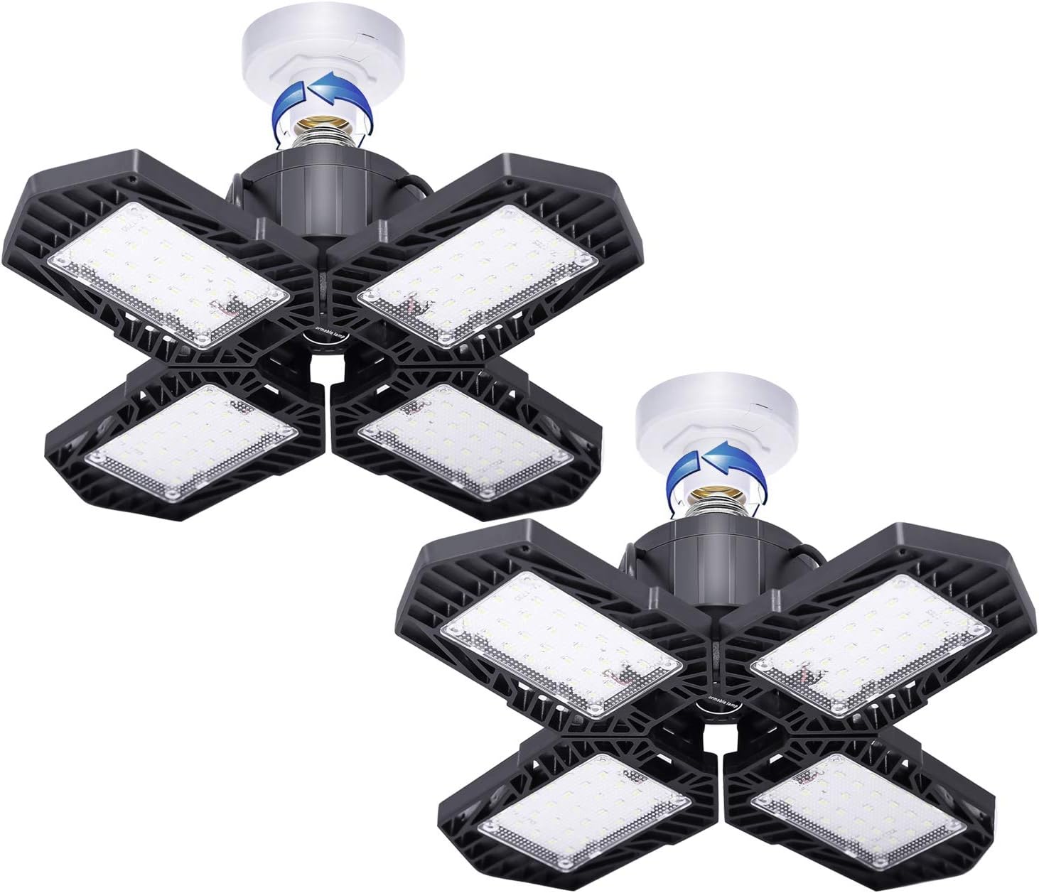 Dudu Cream LED Garage Light, Deformable E26 LED Garage Ceiling Lighting, 4 Wing Adjustable Aluminum Commercial LED Light,Shop Light, Barn Light, High Bay Light
