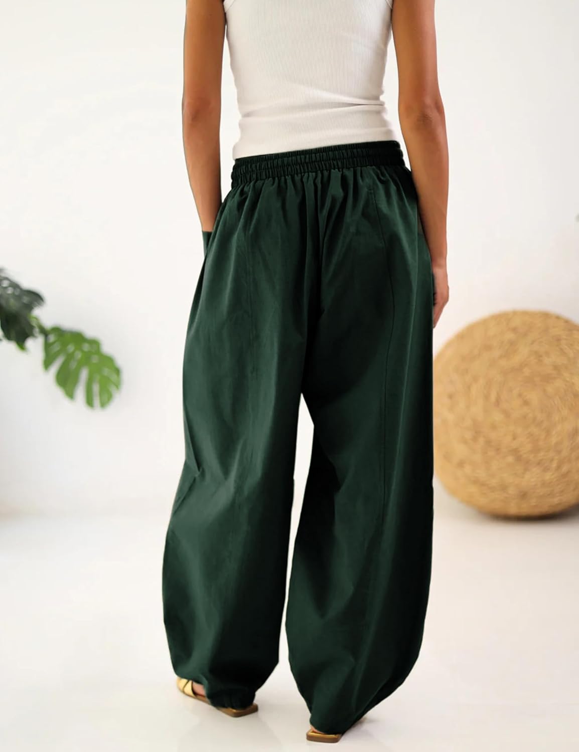 Himosyber Womens Baggy Wide Leg Pants Casual Loose Palazzo Harem Pants High Elastic Waist Trousers with Pockets - Image 4