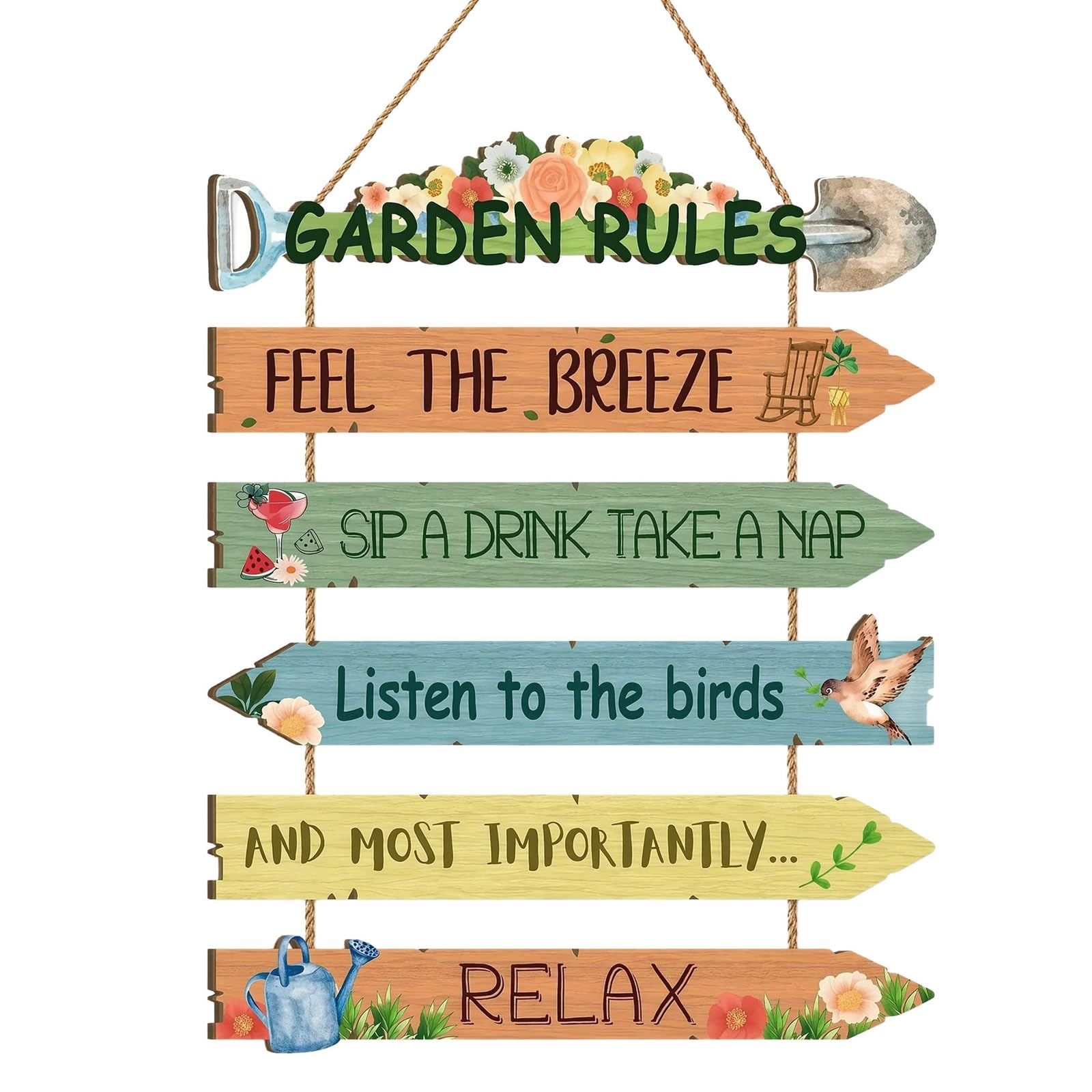 Rustic Garden Rules Wall Art Wooden Plaque with Relaxing Quotes, Outdoor Garden Accessories Decor for Patio Backyard, Gardening Gifts for Women Men