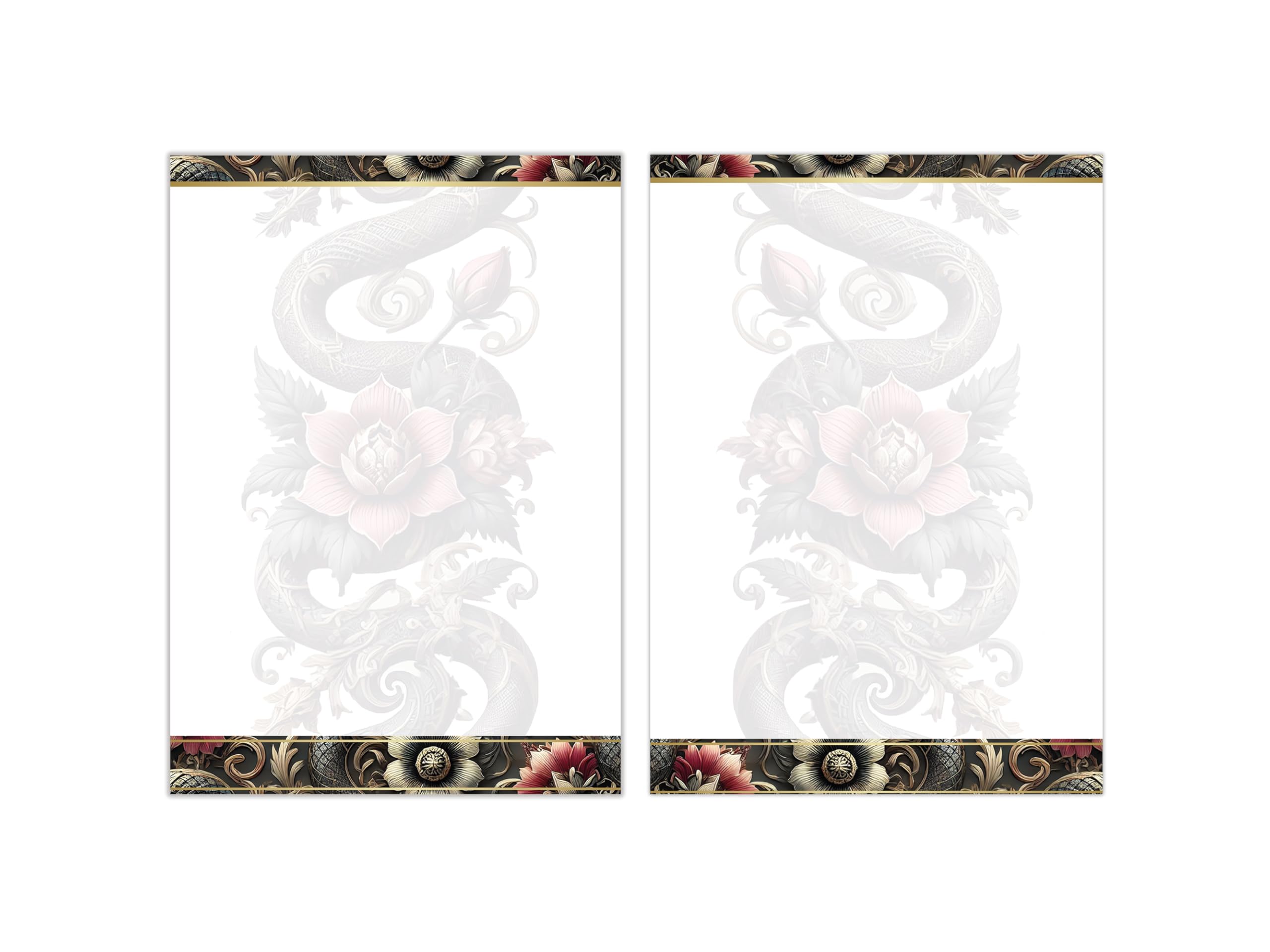 Briefpapier-Set 250 Briefbögen DIN A4 + 250 Kuverts DIN-lang ohne Fenster haftklebend - Papier beidseitig bedruckbar Geburtstag Jubiläum Hochzeit Menükarte Geschenk - Chinesischer Drache & Blume