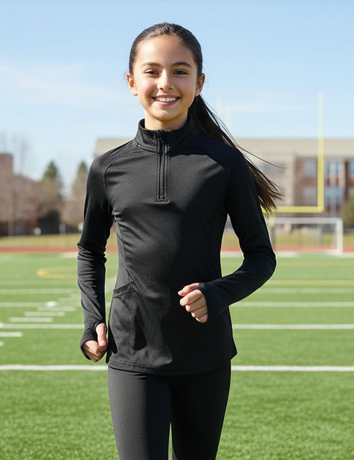 Yesfashion Girl Lightweight Jackets Long Sleeve Half Zip Sun Protection Athletic Shirt with Pockets and Thumholes