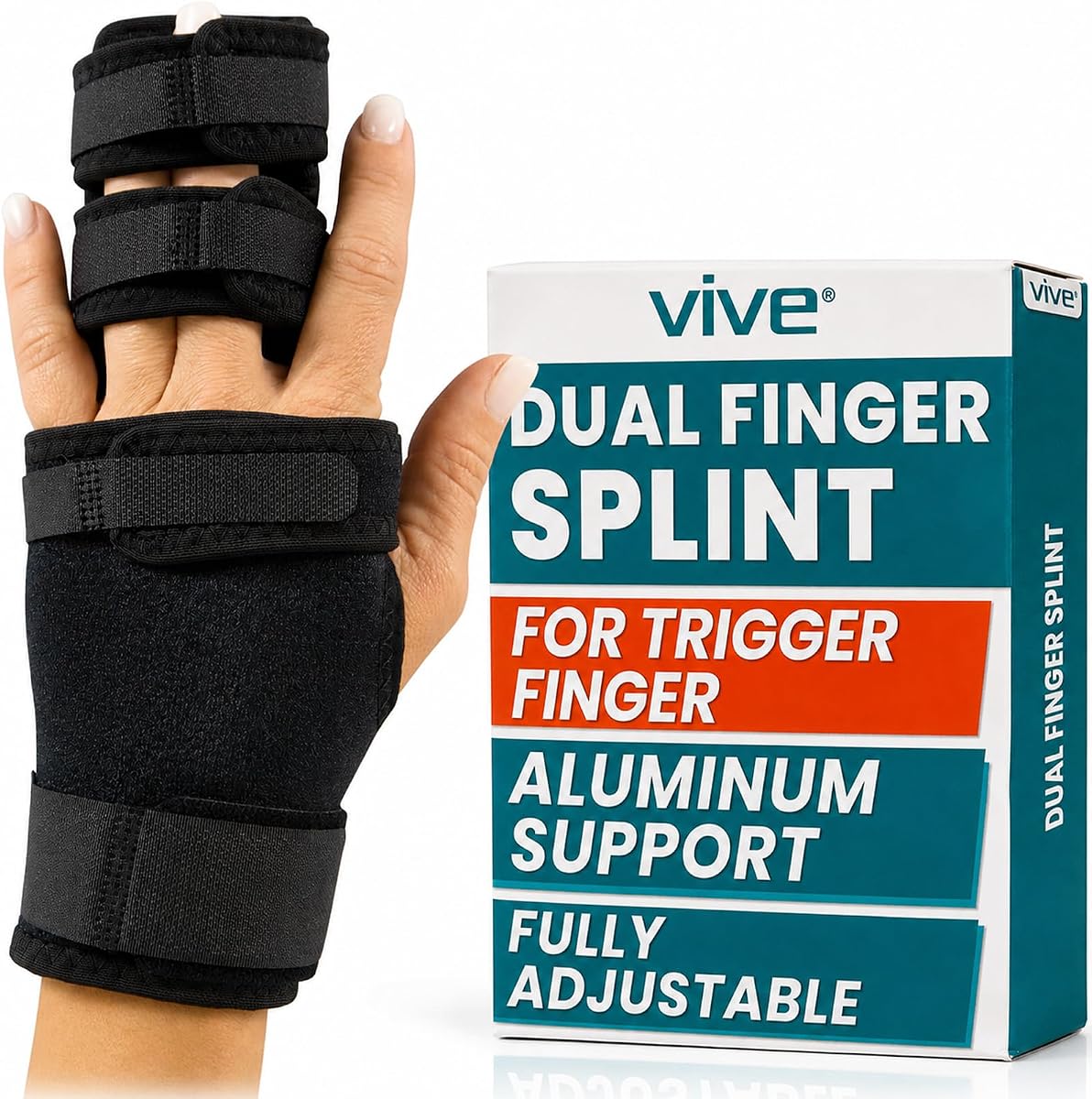Férula para dedo Vive Trigger - Soporte para 2 dedos para medio, índice y meñique | Dedos anulares - Soporte ajustable para manos y muñecas - Inmovilizador de enderezamiento para dedos rotos, artritis y contracturas