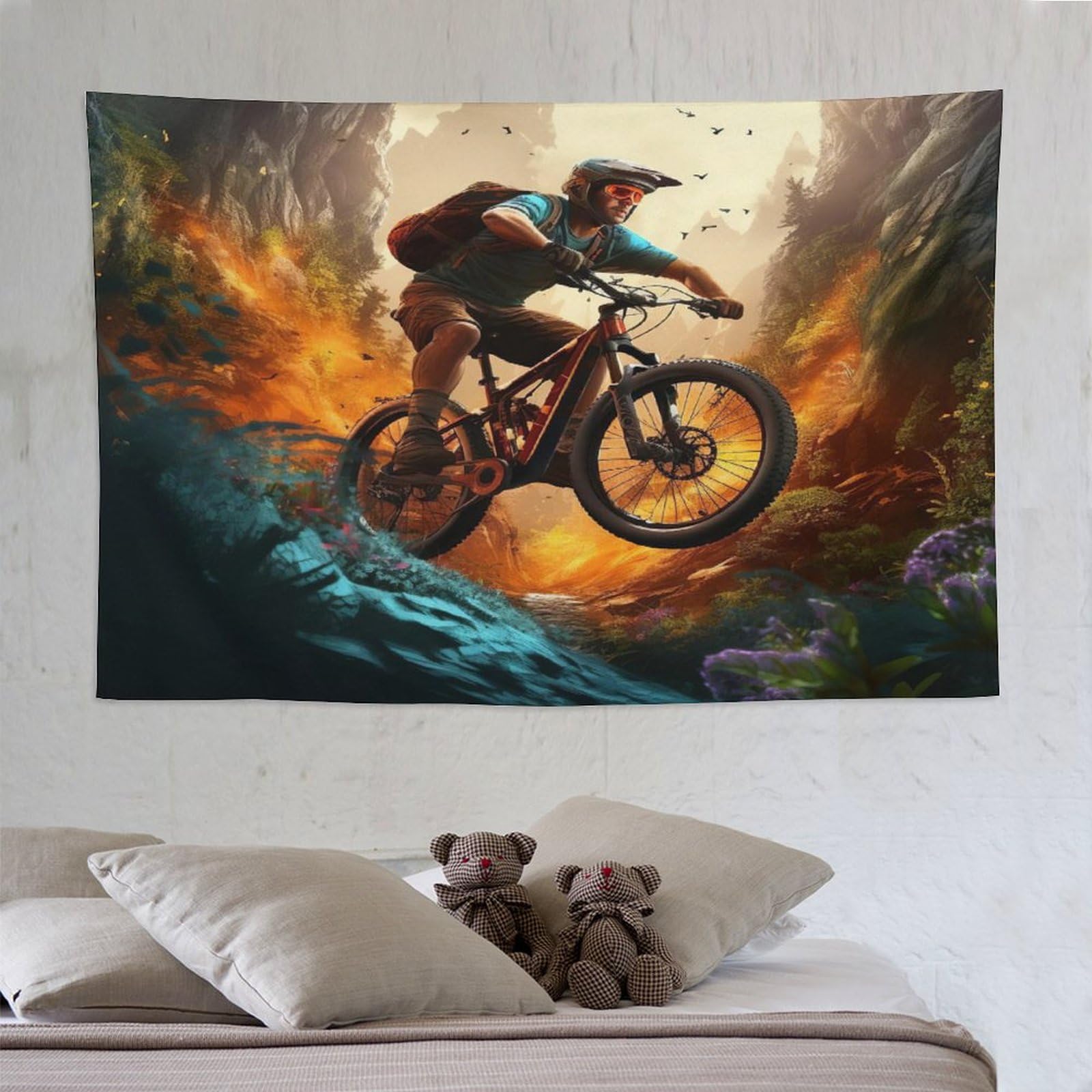 PAZZK Mountain Bike Tapestry Wall Hanging for Living Room Tapestry Bedroom Dorm Wall Cloth Wall Decoration 150×230cm