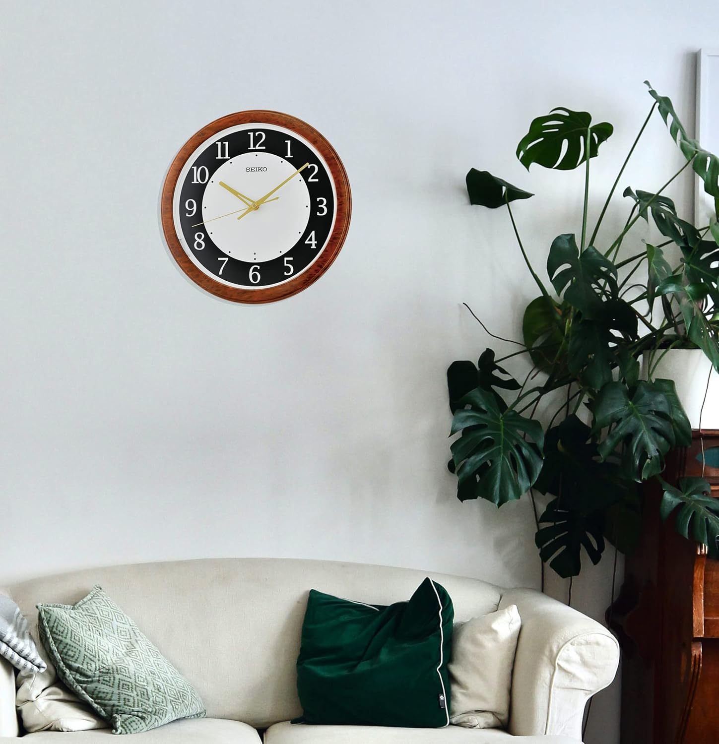 SEIKO Hi/Lo Luminous Wall Clock, Brown and Black