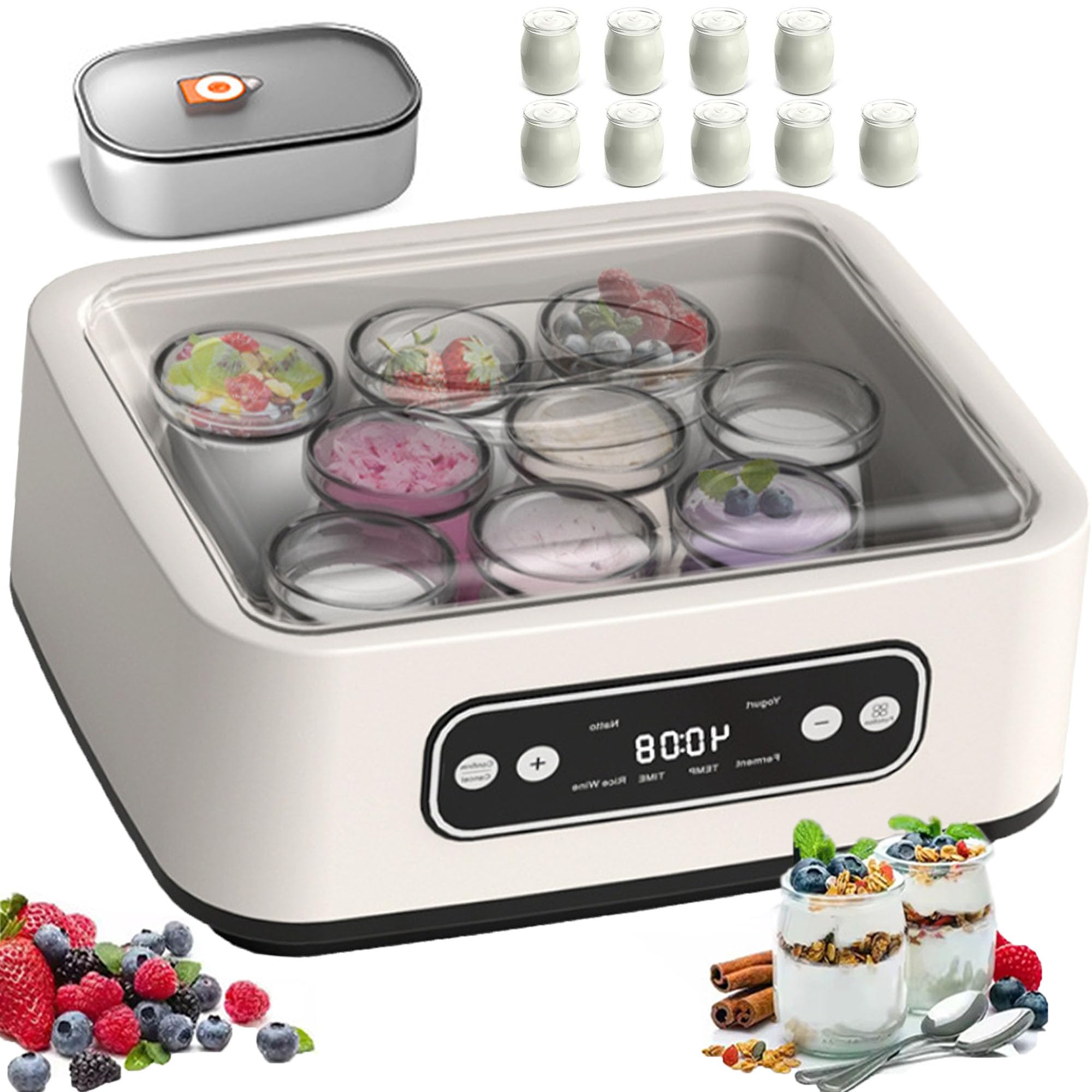 Automatyczna maszyna do jogurtu 1600 ml, Ultimate Yogurt Maker, z 9 szklanymi słoikami, wielofunkcyjna elektryczna maszyna do jogurtu, do domowego jogurtu, domowy sposób na zdrowie i życie Prezenty