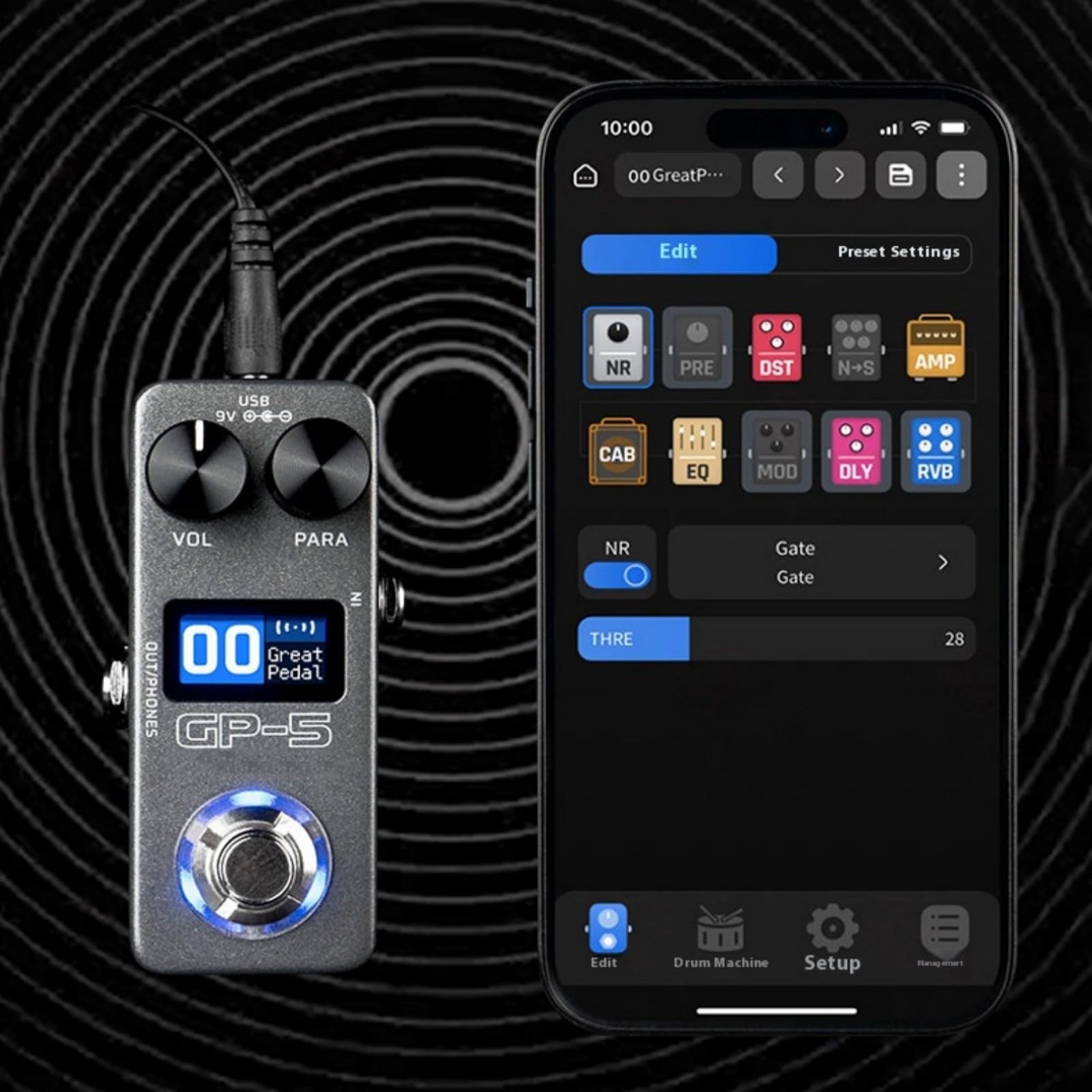 Gitarreneffektprozessor, digitales Nachhall Gitarreneffektgerät, über 100 Presets und Tone Loader für Aufnahmeverstärker mit Drum Machine