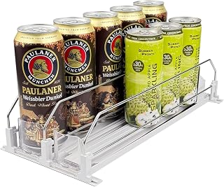 Drink Organizer for Fridge, Self Pushing Soda Can Dispenser for Refrigerator, Automatic Beverage Pusher Glide Beer Water Bottle Holder -2 Rows, White