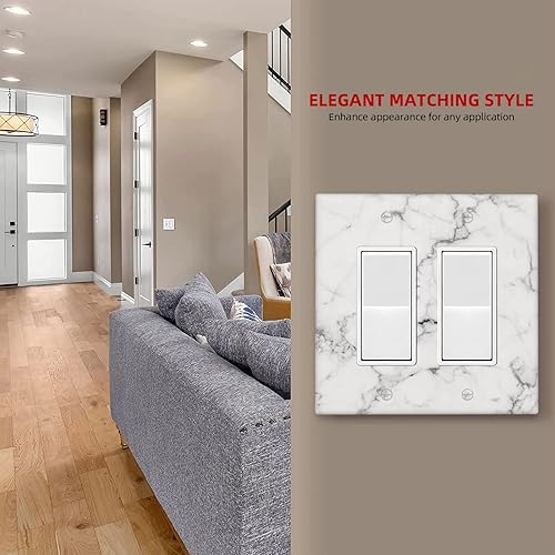 Miniatura 7 de Placas decorativas para interruptor de luz con estampado de mármol blanco y gris, placa frontal de pared plana doble basculante de 2 cuadrillas para