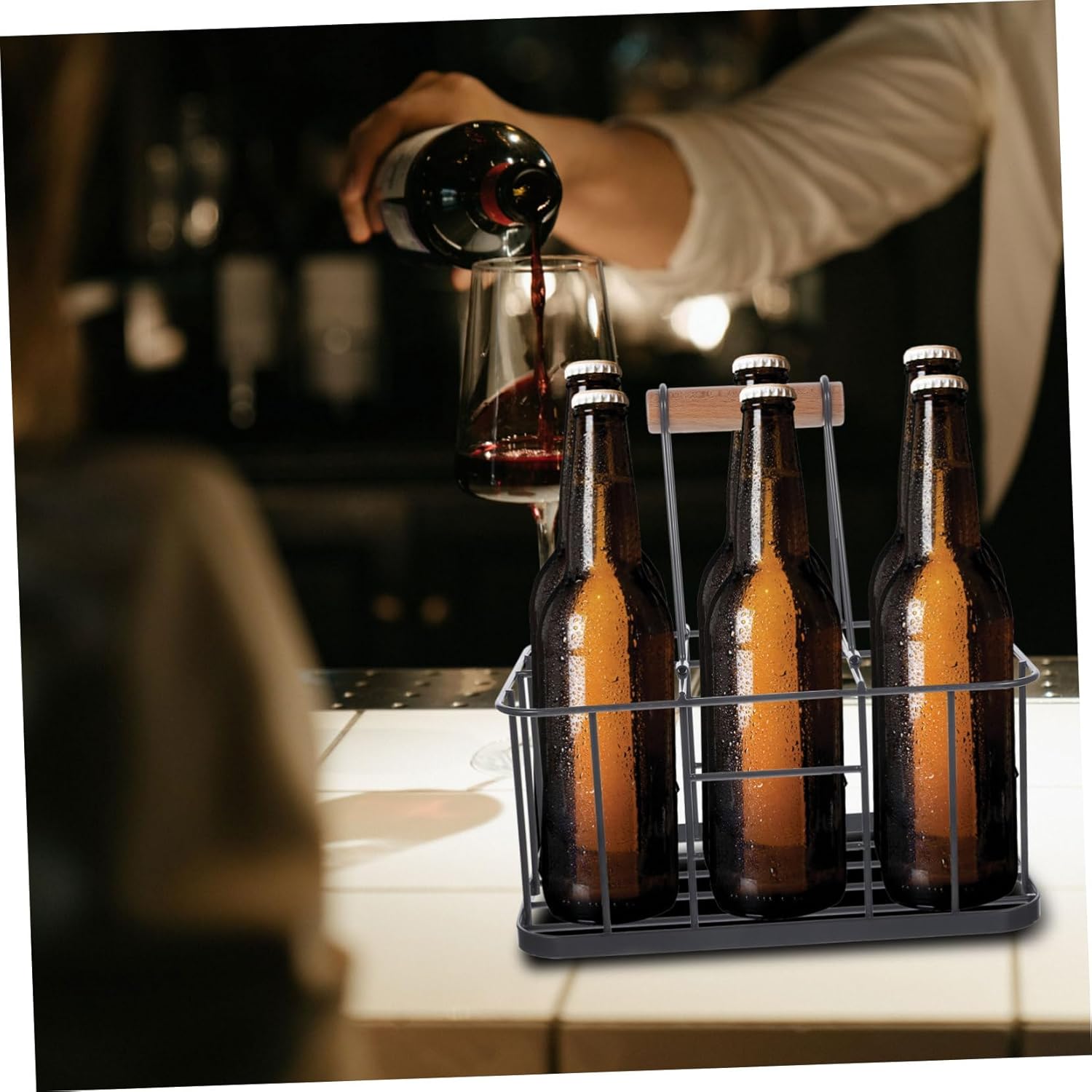 1pc Beer Rack Sturdy Handle Creative Wine Bottle Holder and Storage Organizer for Home Bars Restaurants and Hotels Stylish Wire Basket for Easy Transfer