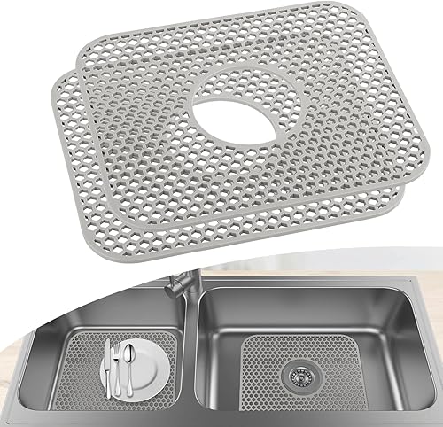 Alfombrillas de silicona para fregadero de 13.54 x 11.6 pulgadas, 2 piezas de accesorios de rejilla protectores de fregadero de cocina, tapete de