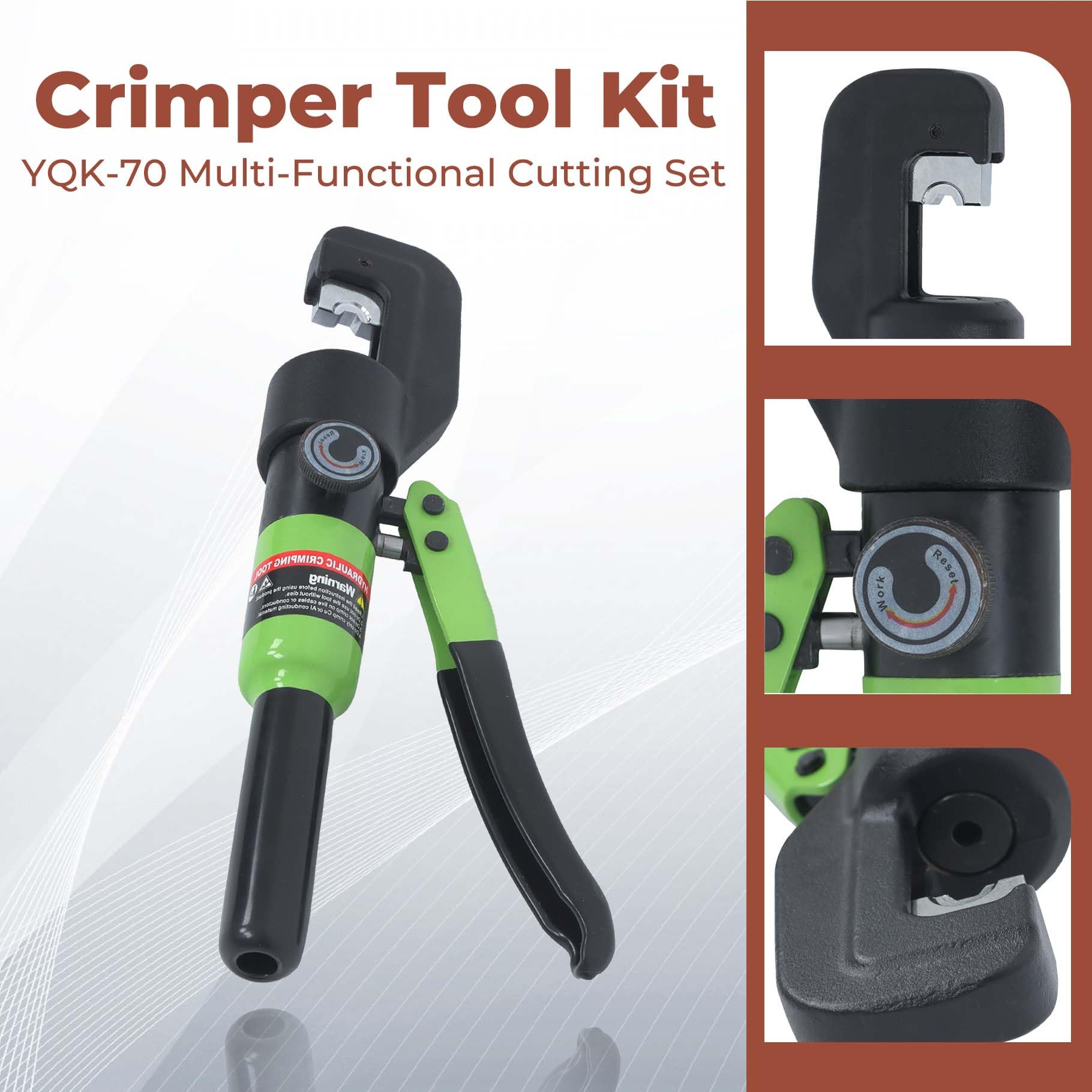 1 herramienta de crimpado hidráulico YQK-70 para cables de soldadura, cables eléctricos y cables de alimentación