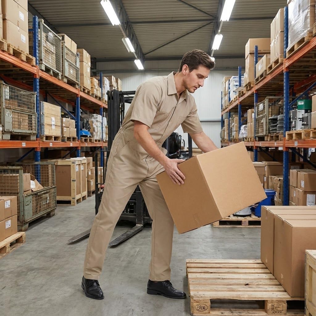 TopTie Men's Short-Sleeve Coverall Work Jumpsuit Lightweight with Zipper Front Elastic Waist - Image 4