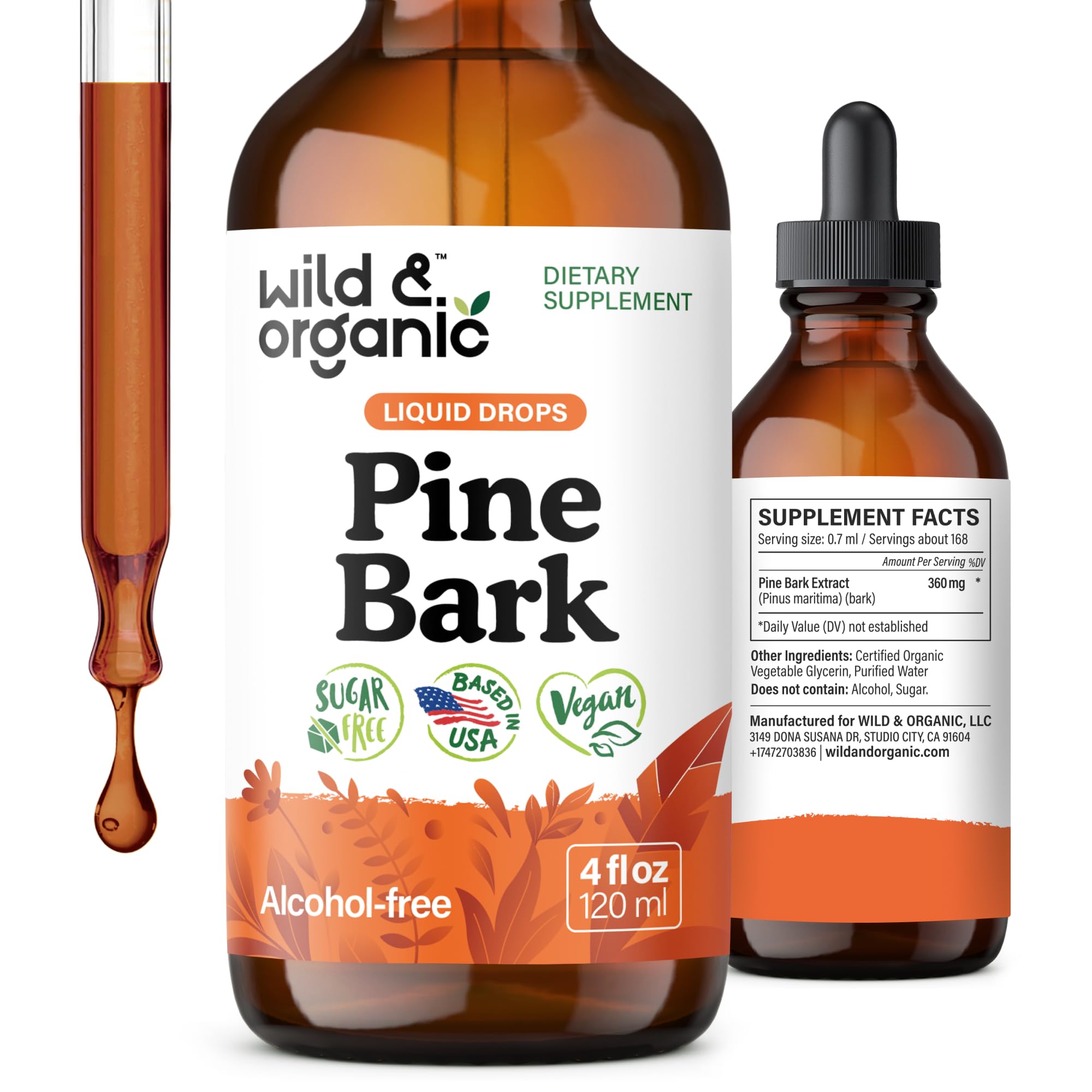 Wild & Organic Pine Bark Drops - Antioxidant Support Supplement - 4 fl oz 4 Fl Oz (Pack of 1)