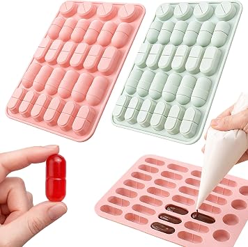 2PCS Silicone Pill Mold Trays for Making Pills, 5 Size Capsule Shaped | Candy Molds for Chocolate & Pill Molds Capsule Silicone Filling Fillers molde para pastillas molde para pastilla de silicone
