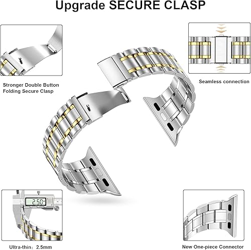 Miniatura 3 de MioHHR - Correas sólidas de acero inoxidable compatibles con Apple Watch de 38 mm, 40 mm, 41 mm, correa de metal con estuche de TPU suave para