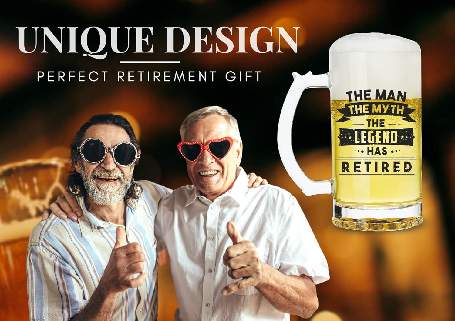 Onebttl Retirement Gifts for Men, Funny Retirement Beer Mug 17oz (500ml), Retired Gifts for Grandpa, Police, Teacher, Boss, Beer Glass Gifts for Retired Men - The Man The Myth The Legend Has Retired - Image 2