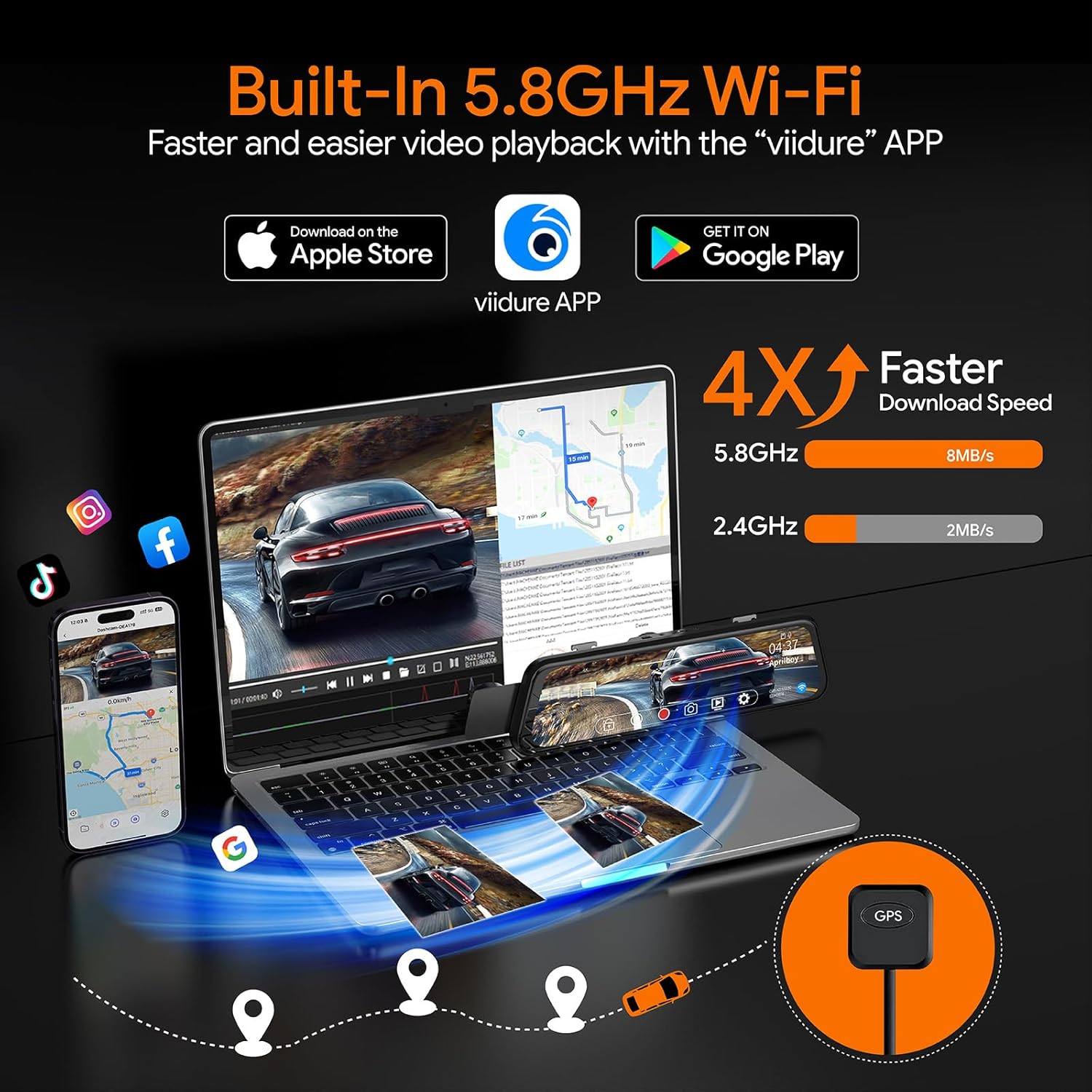 Mirror Dash Cam 4K Front and 2.5K Rear, IMX415 Rearview Mirror Camera for Cars, 5.8GHz WiFi, WDR, G-Sensor, Night Vision, Reverse Assist, Included 64GB Card