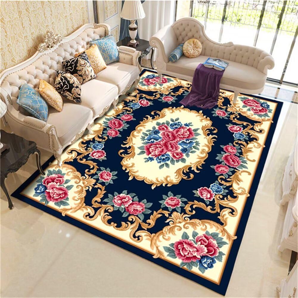 Tapis chat rétro plante rouge et décoration florale pour salon et chambre ado 90x150cm