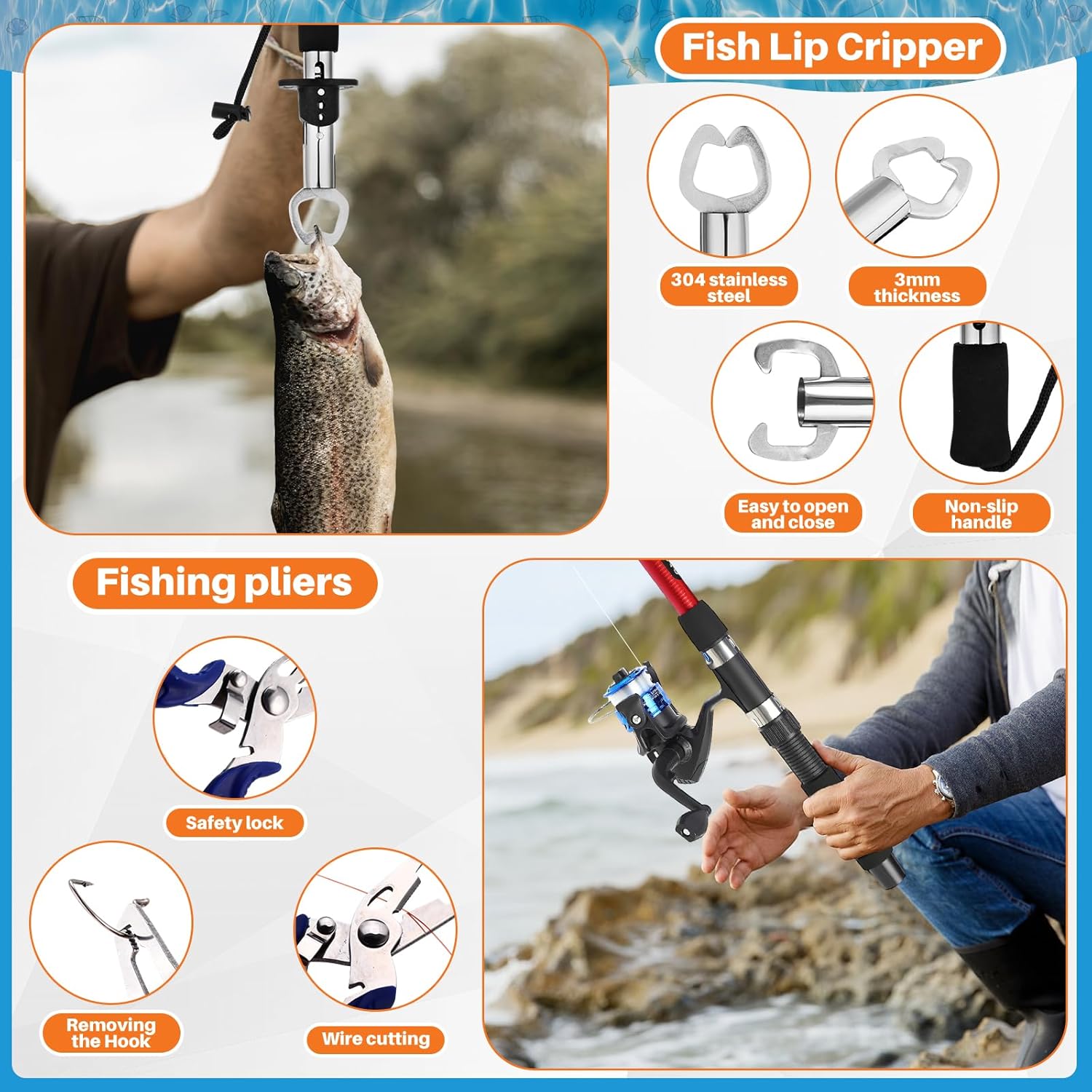 MiniInflat Telescopic Fishing Rod and Reel Combo, 6.89ft 2pcs Collapsible Rod with Plier Lip Gripper Lures Carrier Bag Pre-Loaded Spinning Reel Saltwater Freshwater Fishing Pole Kit