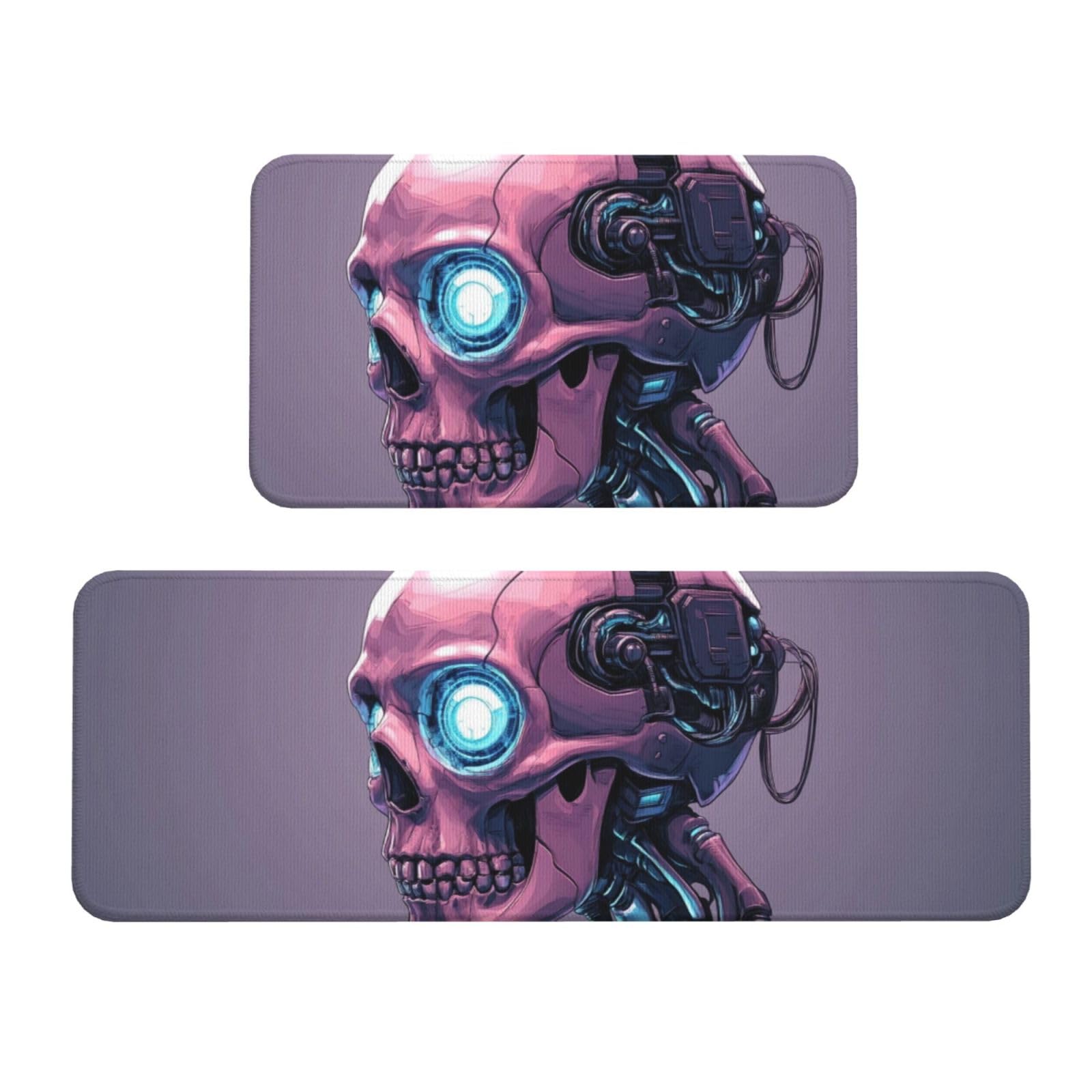 Tapetes de cocina antideslizantes para suelo y lavandería con calaveras rosas, 2 uds
