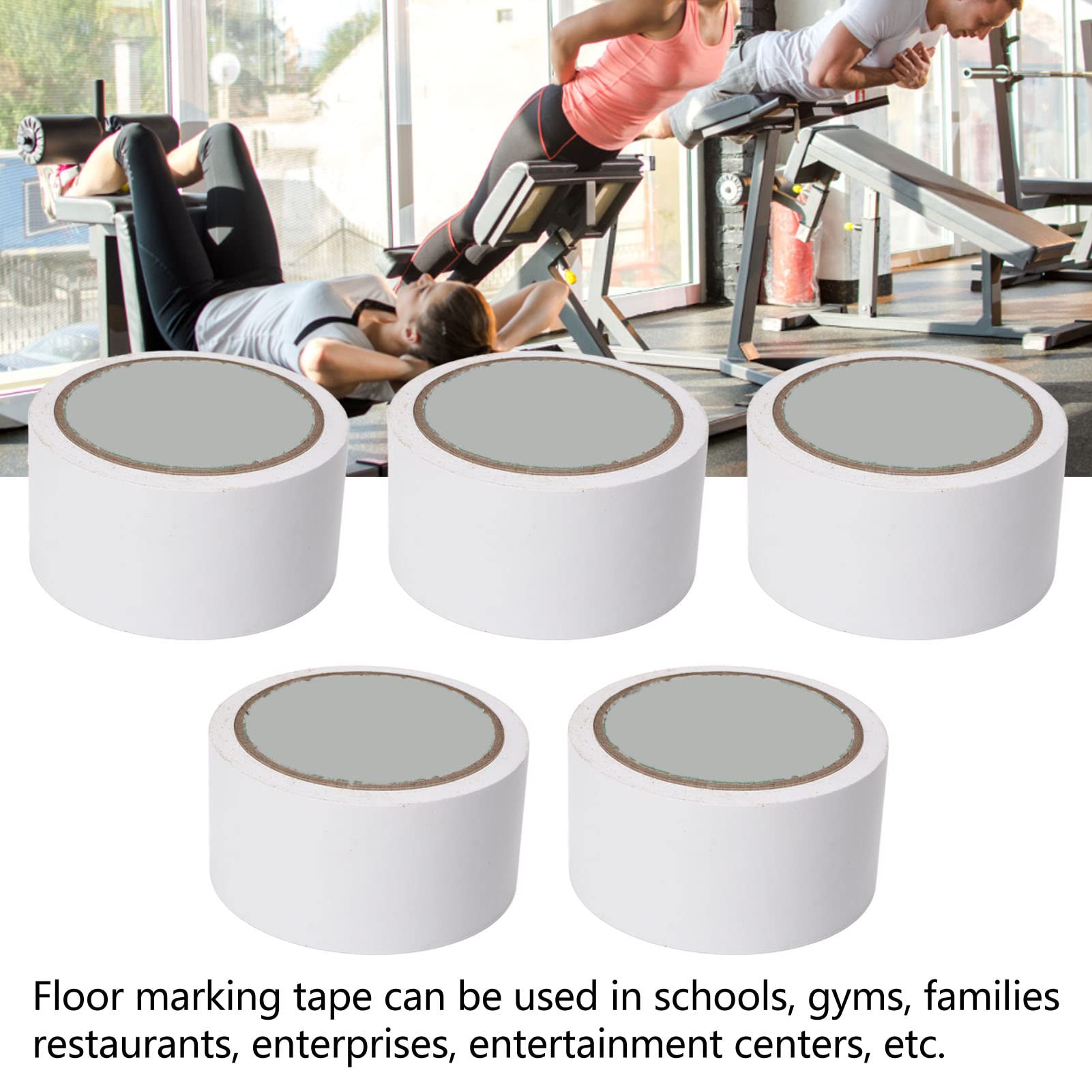 5 Pcs VinylTape, VinylFloor Tape, Floor Marking Tape for Social Distancing, School, Gyms, Restaurants, Tough Floor Tape for Heavy Foot Traffic and Equipment (White)