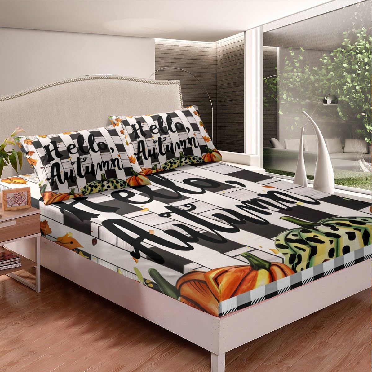 Erosebridal Rustic Fall Bed Sheets Full Farmhouse Pumpkin Fitted Sheet Country Farm Chicken Cabin Bedding Set Autumn Maple Leaf Sheets Thanksgiving Day Home Room Decor 3 Pcs