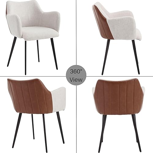 Miniatura 6 de DM Furniture Juego de 2 sillas de comedor modernas de tela de lino, sillas de comedor tapizadas, cómodas sillas laterales con patas de metal para el