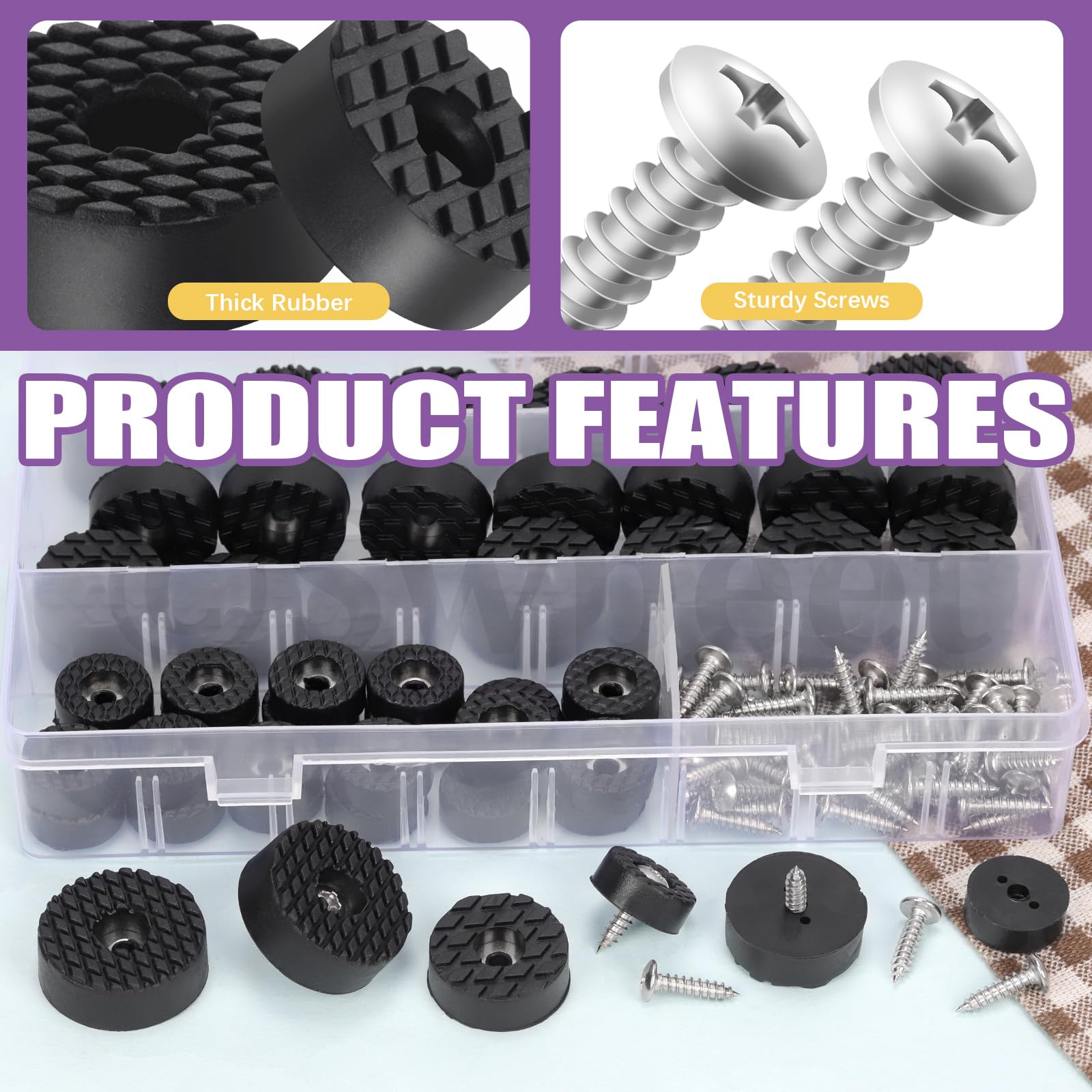 Swpeet 52 Sets 3 Sizes 18mm & 24mm & 30mm Round Black Furniture Pads with Screws - Image 3