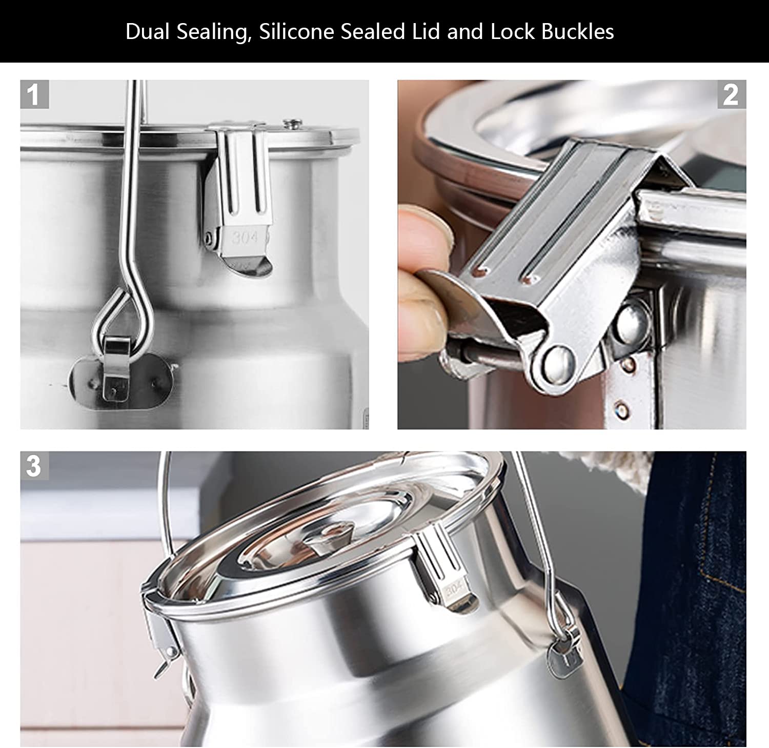 Secchio per latte sigillato con maniglia singola, 201 in acciaio inox per la conservazione e lerogazione di liquidi (3L)