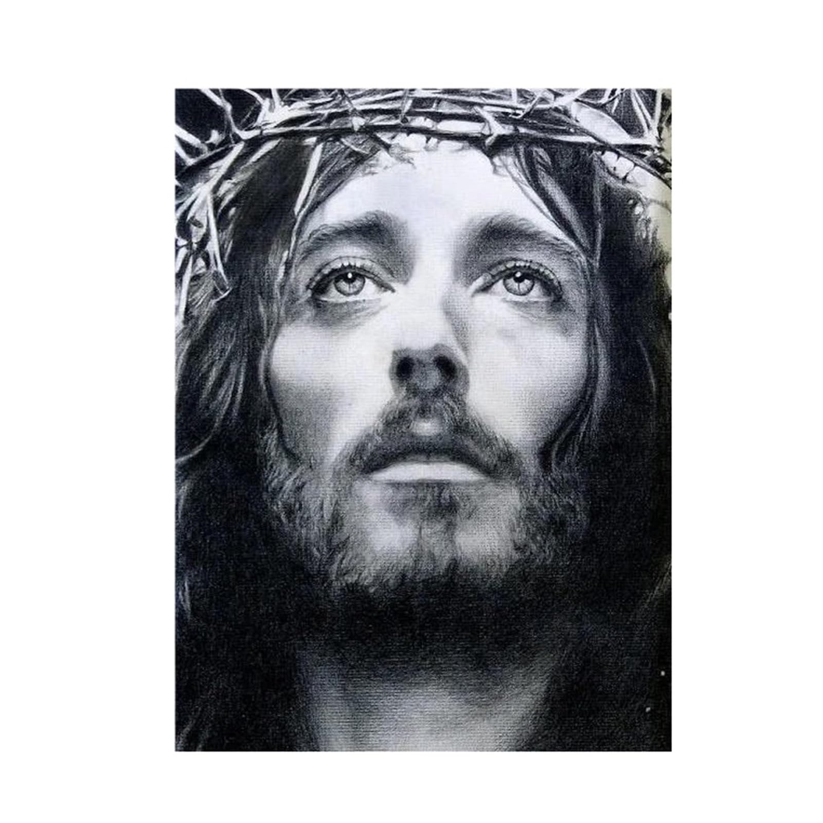 Portrait de Jésus en noir et blanc : tableau décoration murale moderne 40x50cm