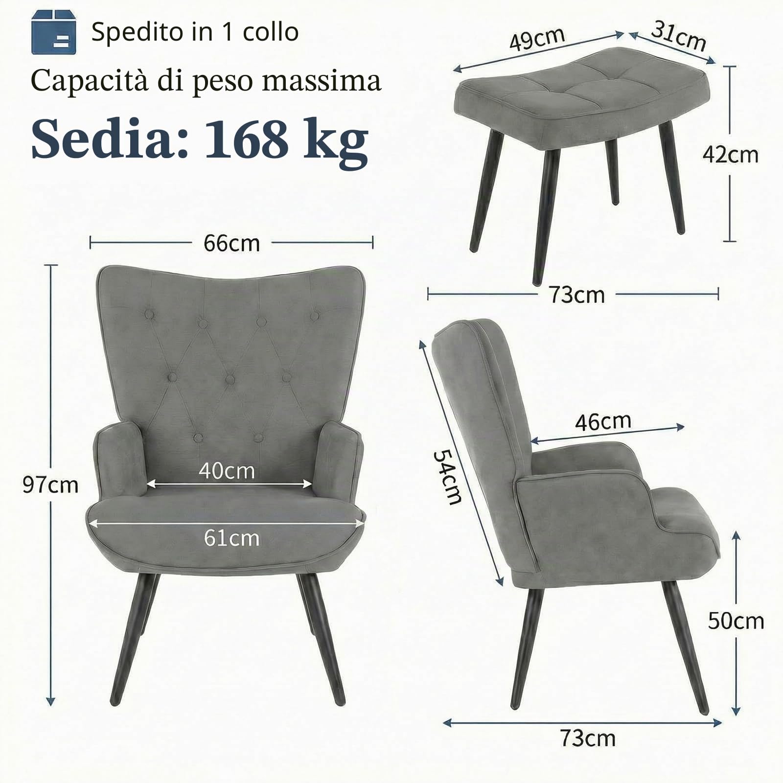 Clevich Poltrona Relax con Poggiapiedi, Comoda Sedia da Lettura in Grigio - Poltrone per Salotto & Camera, Fino a 168kg