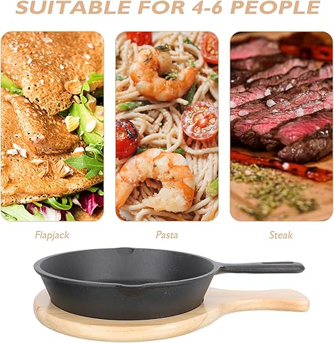 Miniatura 9 de Unomor Sartén antiadherente de hierro fundido grueso con base de madera, sartén de cocina doméstica para huevos, panqueques, distribución uniforme
