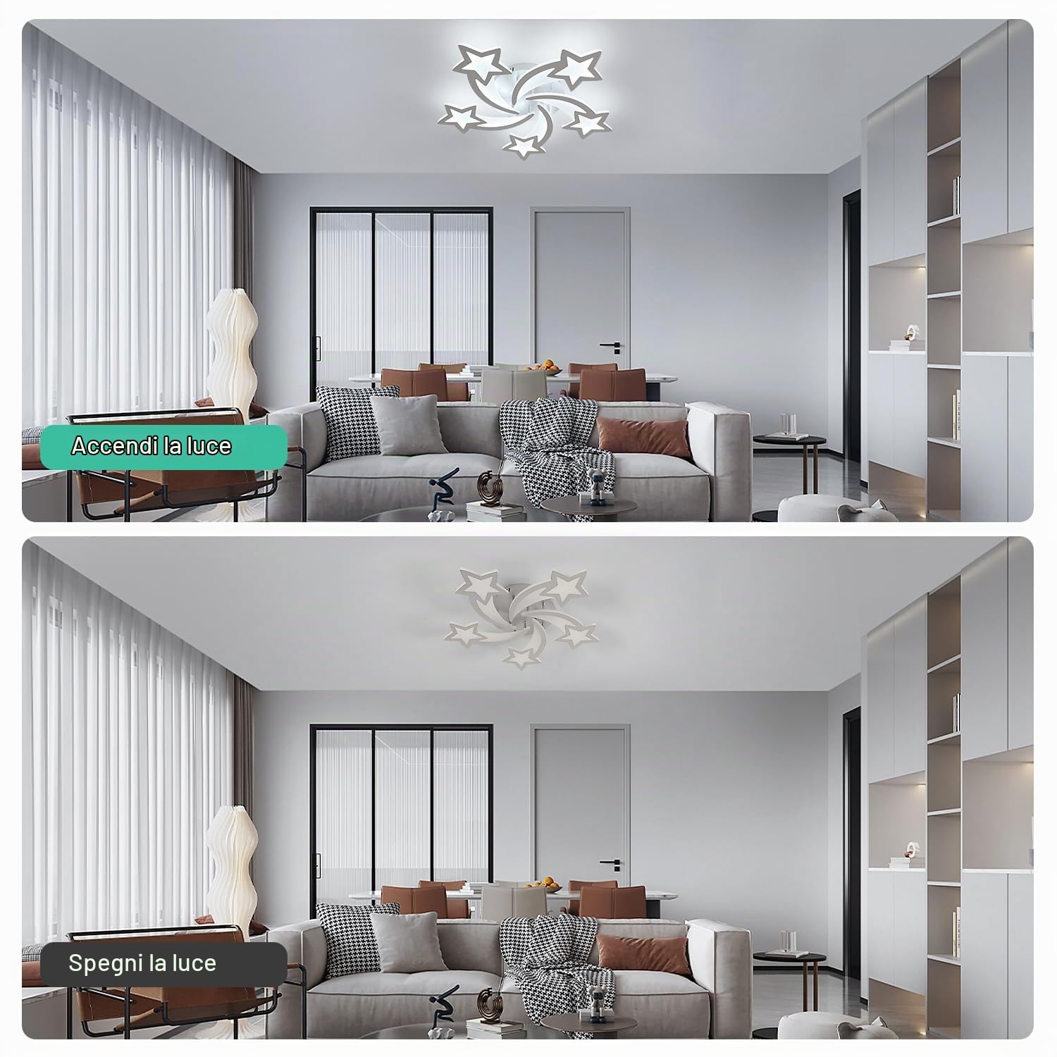 Goeco Lampada da soffitto moderna a LED, lampada da soggiorno da 60 W, lampada da soffitto per soggiorno, camera da letto, camera dei bambini, luce bianca fredda da 6500 K, argento