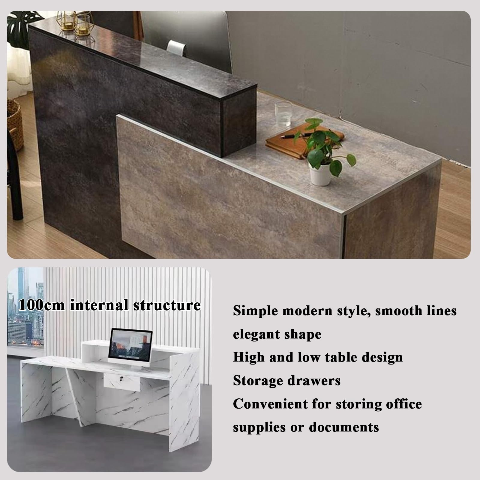 L-förmiger Emfpangstresen,Ladentische Kassentisch,Willkommensschalter,Moderner Tresen Hausbar Theke Bar Counter,mit Abschließbarer Schublade,großzügigem Stauraum(L,Left-100cm/39.4in)