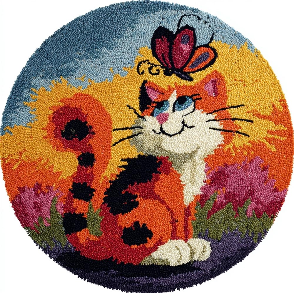 kitphoenix Latch Hook Rug Kit Cat and Butterfly