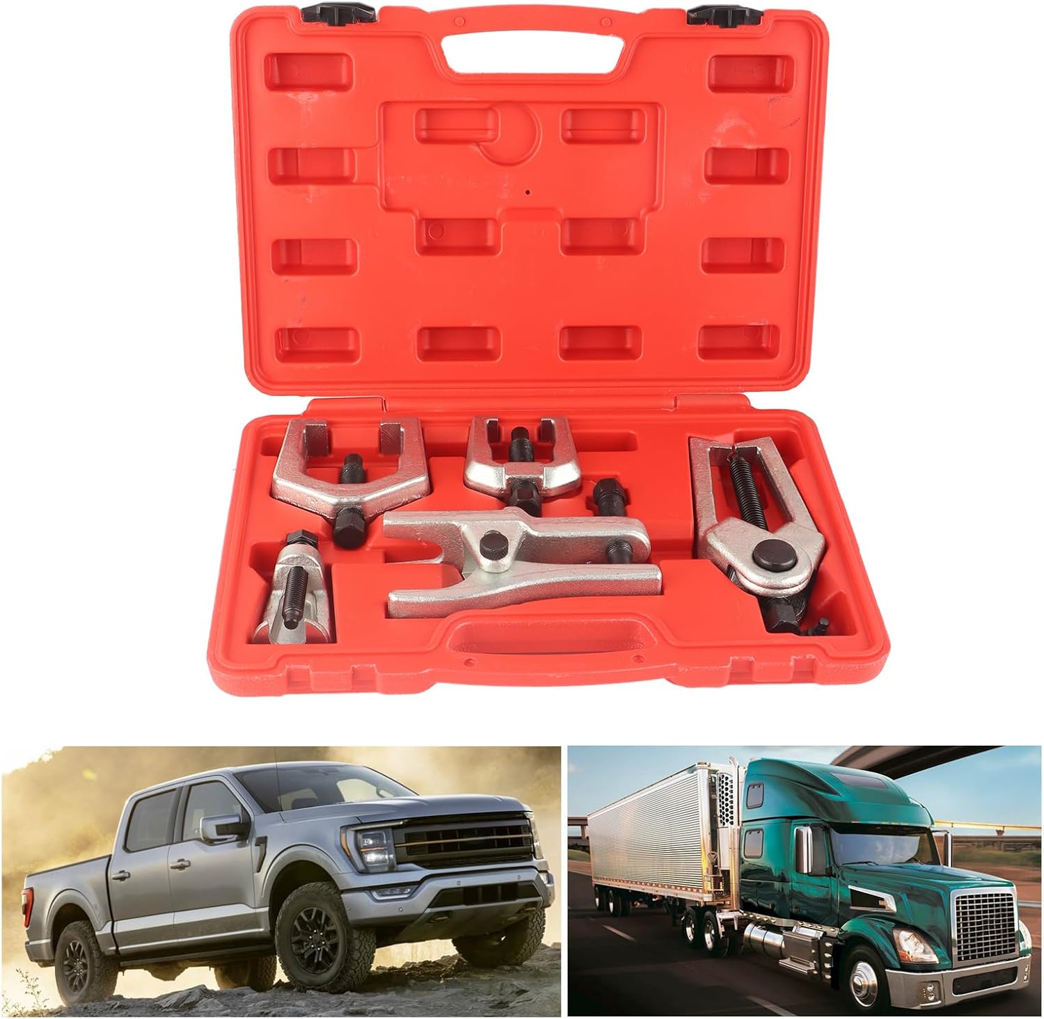 5pcs Front End Suspension Service Arm Ball Joint Tie Rod Separator Puller Set, Heavy - Duty Forged Steel Repair Tool Kit with Blow Molded Case for Auto Mechanics