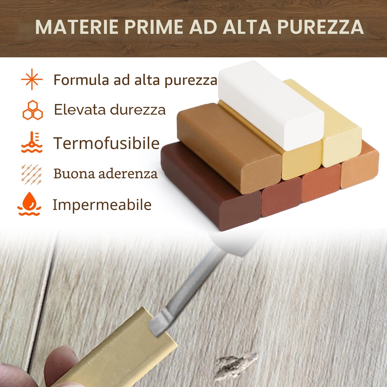 8 Colori Stucco per Legno con Tonalità Marroni Comuni del legno, Cera per Legno ad Alta Durezza e Resistenza, Stucco per Legno Riempitivo per Laminato, Marmo, Piastrelle, PVC, Mobili