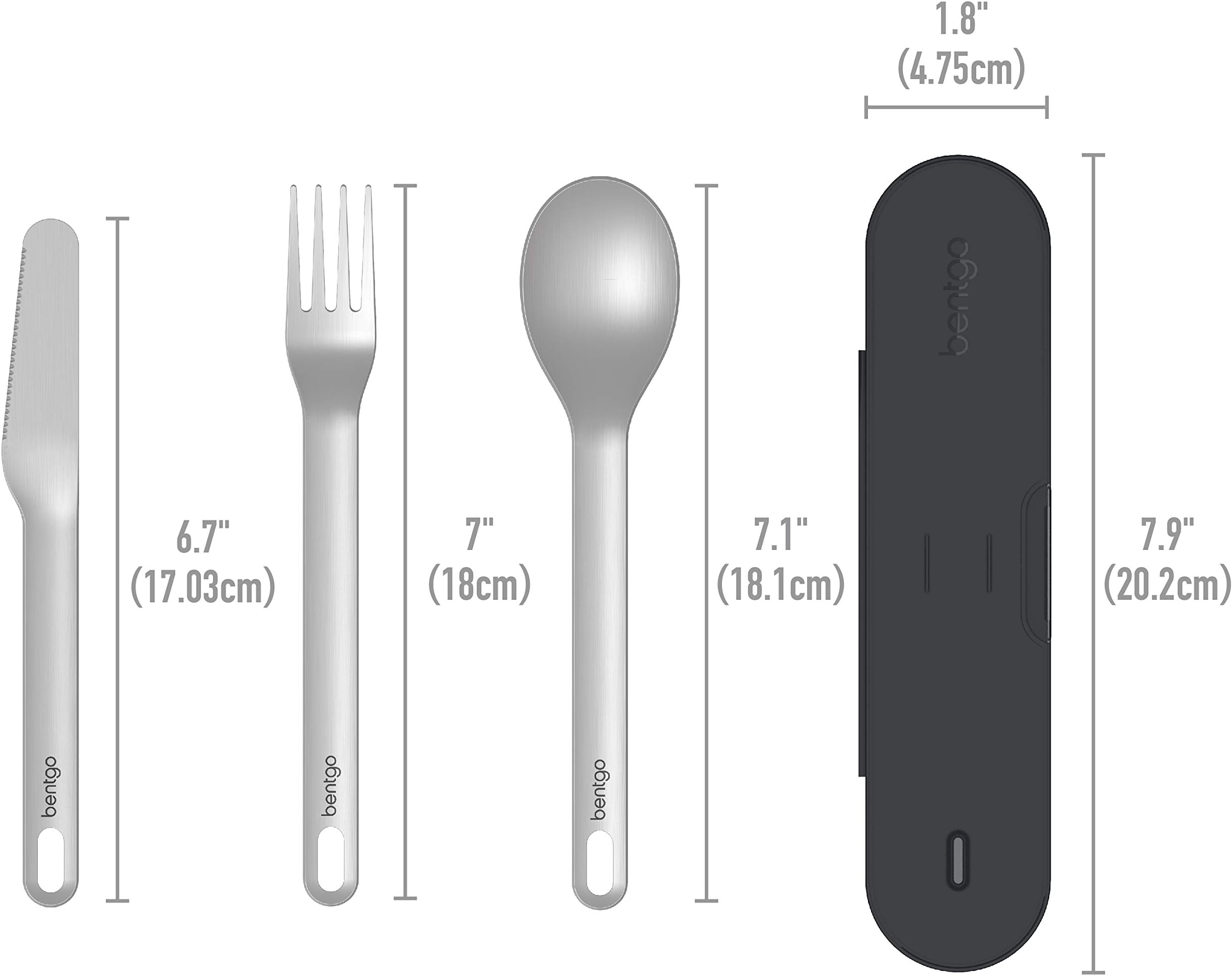 Bentgo® Stainless Travel Utensil Set - Reusable 3-Piece Silverware Set with Carrying Case, High-Grade Premium Steel, BPA-Free Case, Eco-Friendly - Ideal for Travel, Camping, and Office Use (Carbon)