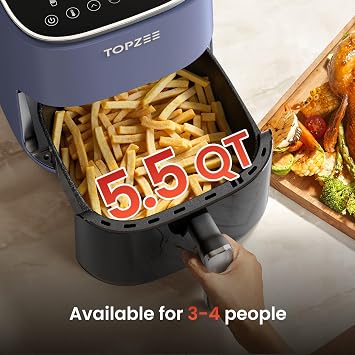 TOPZEE Air Fryer 12-in-1, 5.5-QT Compact Large Air Fryer with 360 Hot Air Circulation, 100400F Precise Heat, Visible Window, 95% Less Oil, Bake, Reheat, Broil, Proof, Dark Gray