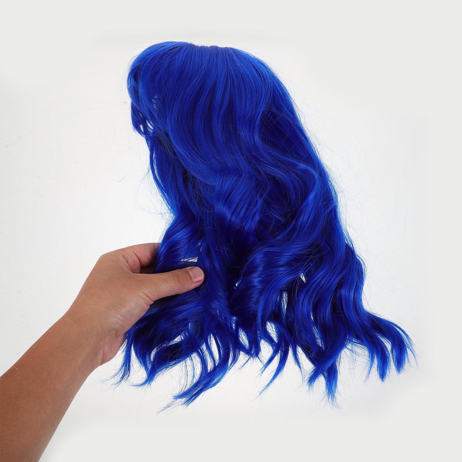 Healeved 3 Stück Realistische Cosplay Perücke Damen Kurze Bob Perücke mit Wasserwellenmuster Schulterlang Lockig Synthetisches Haarteil für Festival und Kostümparty Blau