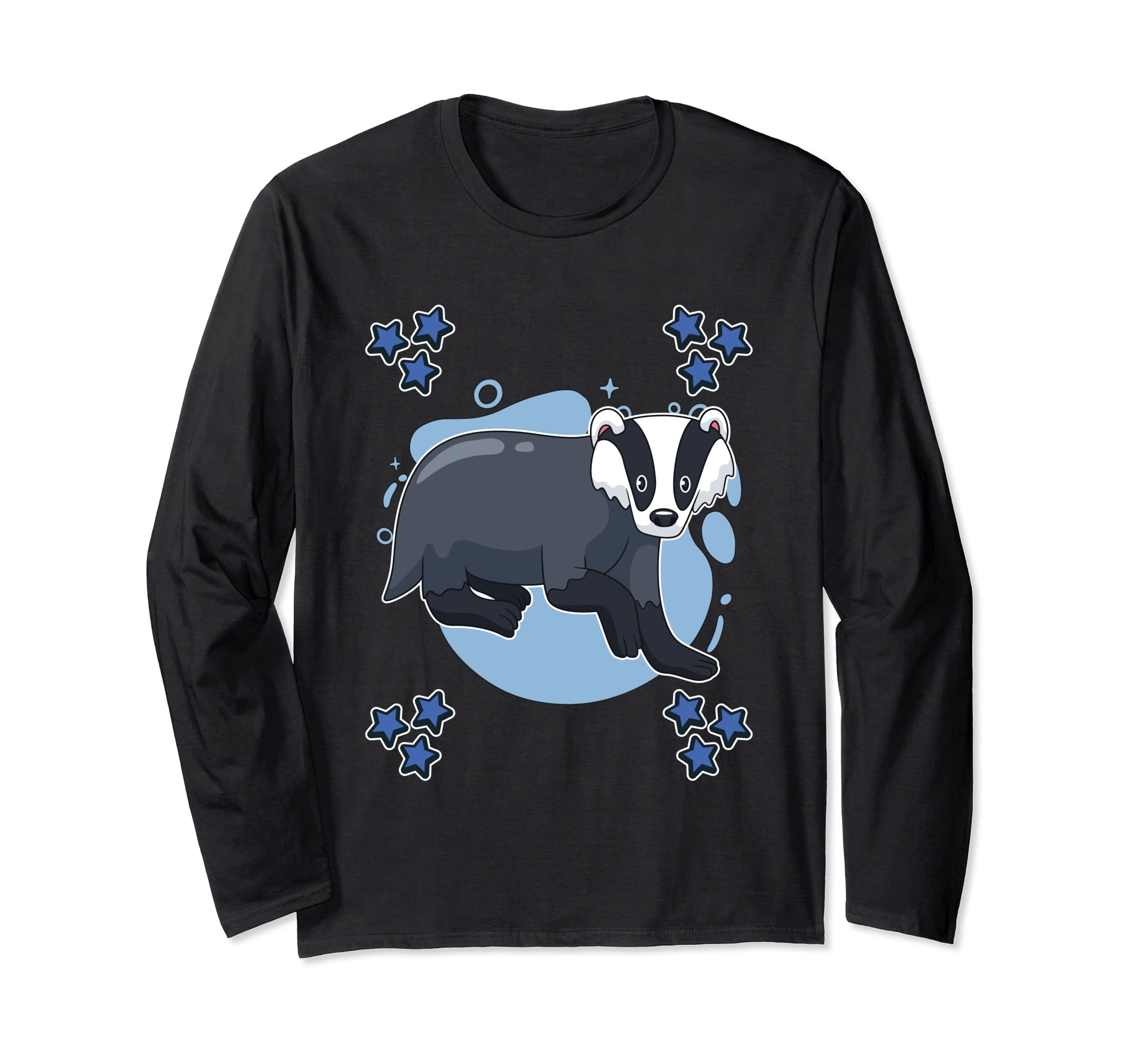 Mens Badger Art Drawing Stars Boys Badger Long Sleeve T-Shirt, Black