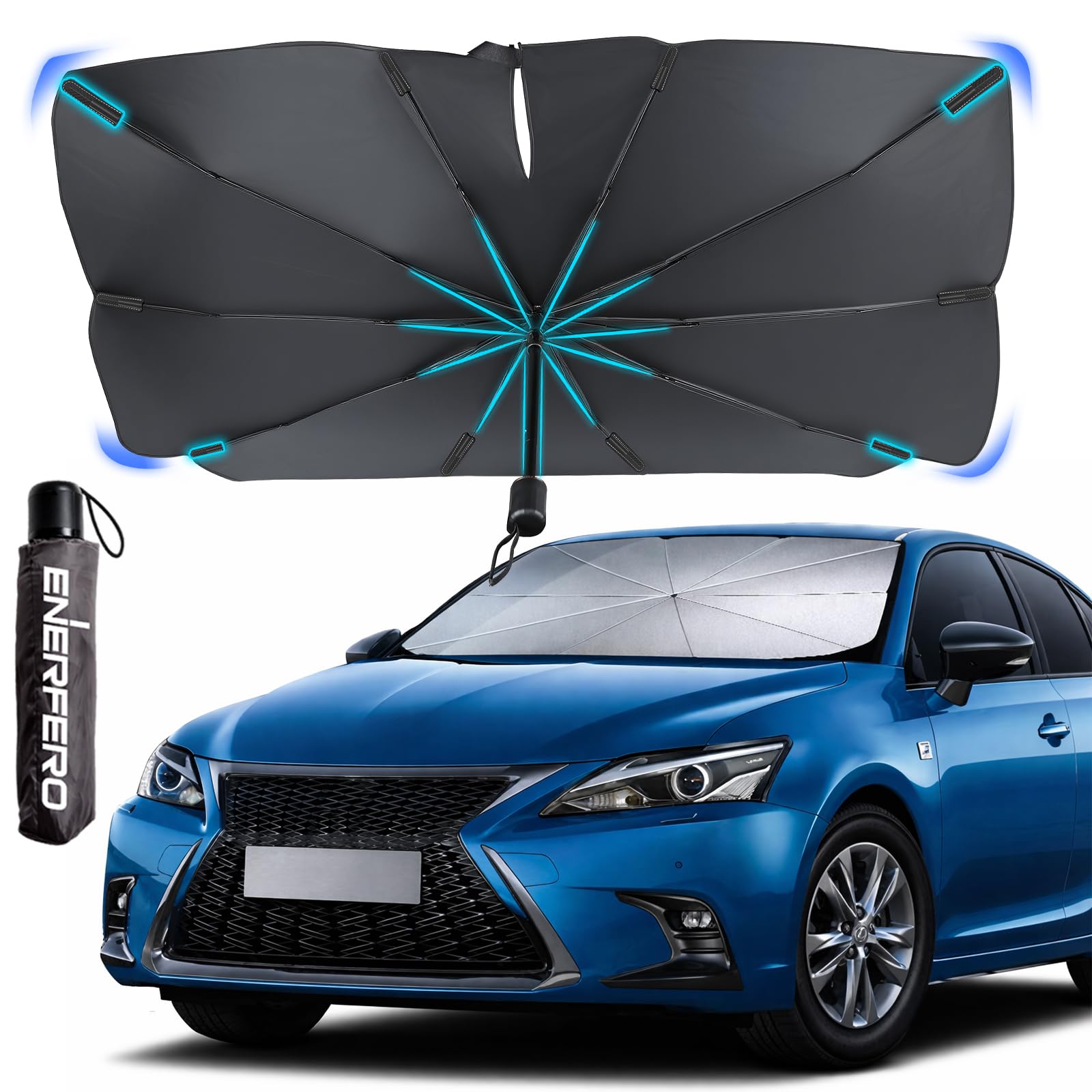 Parasol Delantero Coche Universal 130-140cm 68-80cm Protección UV Plegable Revestimiento Titanio