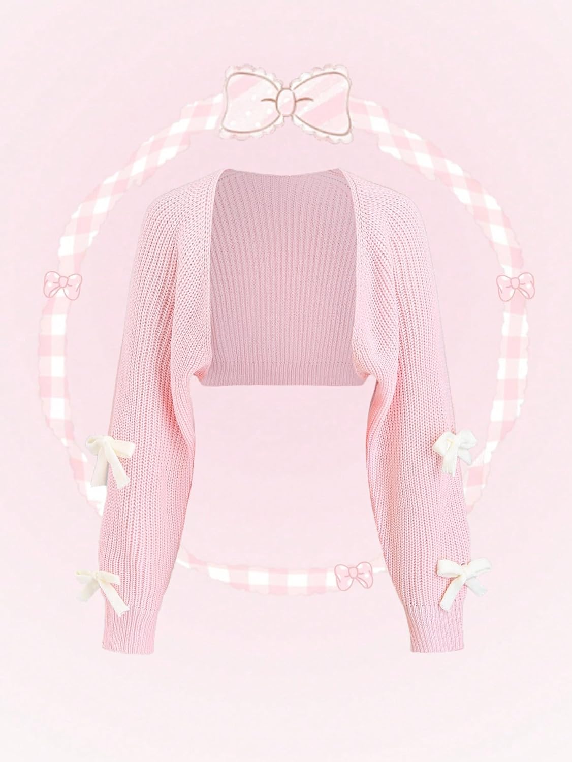 Verdusa Women's Bow Sweater Cute Cropped Cardigan Long Sleeve Knitted Shrug - Image 6