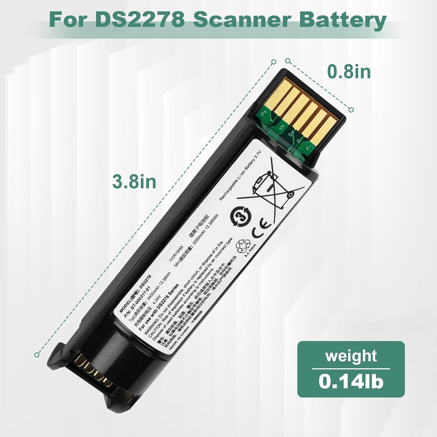 for Zebra DS2278 Scanner Battery Replacement: for Symbol for Zebra DS2278 DS2208 DS22 BT-000317-01 CR2278 CR2278-PC DS2278SR DS2278-HC Barcode Scanners Battery 3400mAh