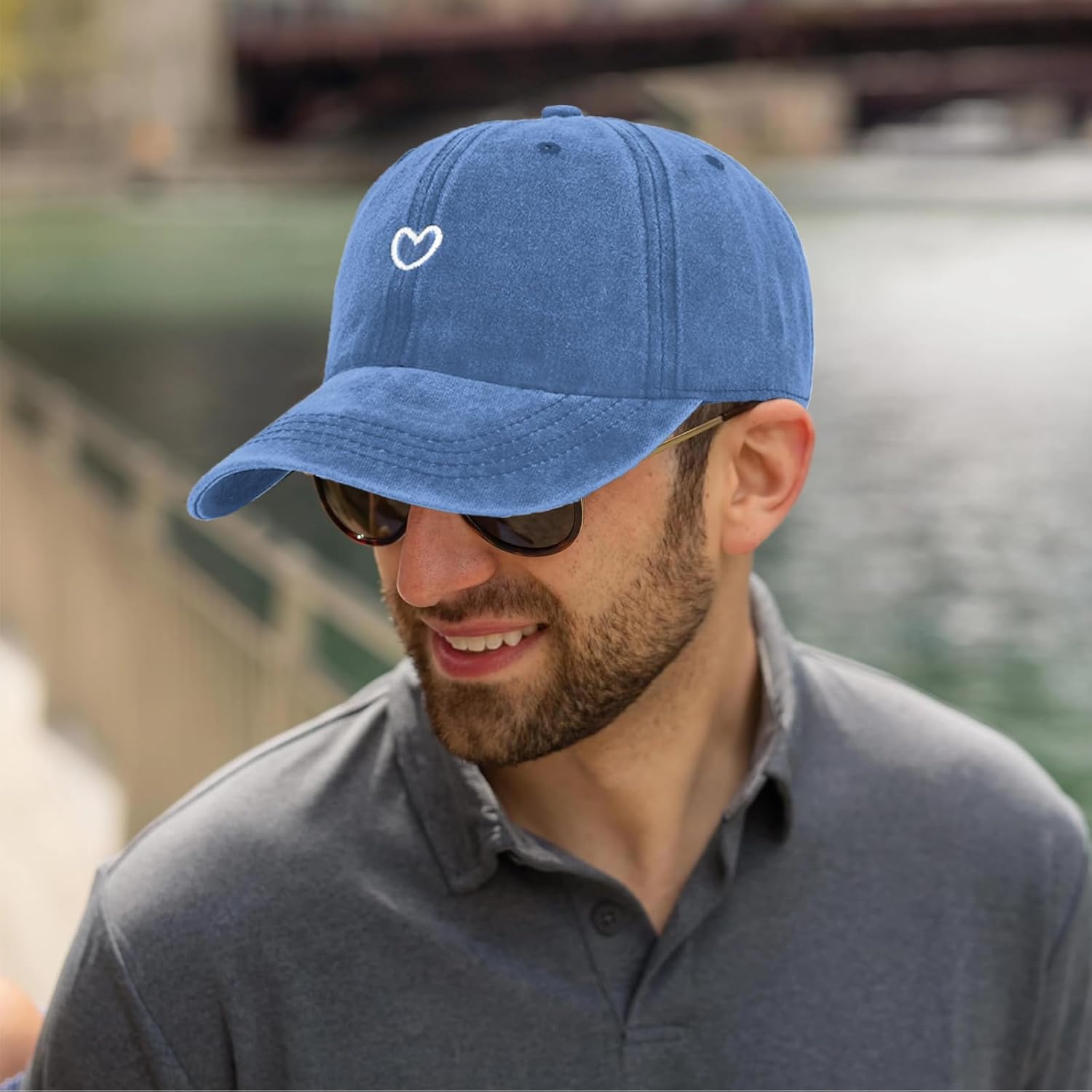 Vintage Heart Embroidered Washed Baseball Cap for Women Cute Cotton Low Profile Adjustable Dad Hat - Image 3