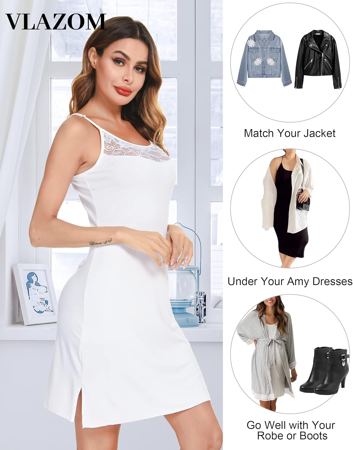 Vlazom Women Full Slips Sexy Soft Slip Dress for Under Dress Spaghetti Strap Cami Slip Chemises V Neck Negligee S-XXL - Image 5